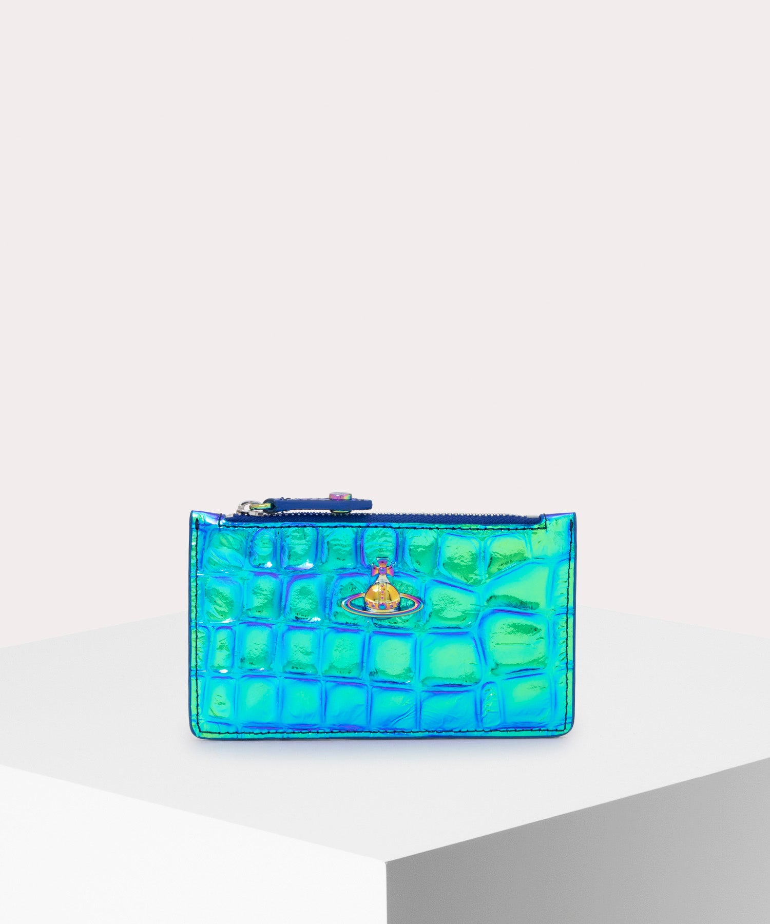 IRIDESCENT CROC ジップカードケース(PEACOCK)（レディース