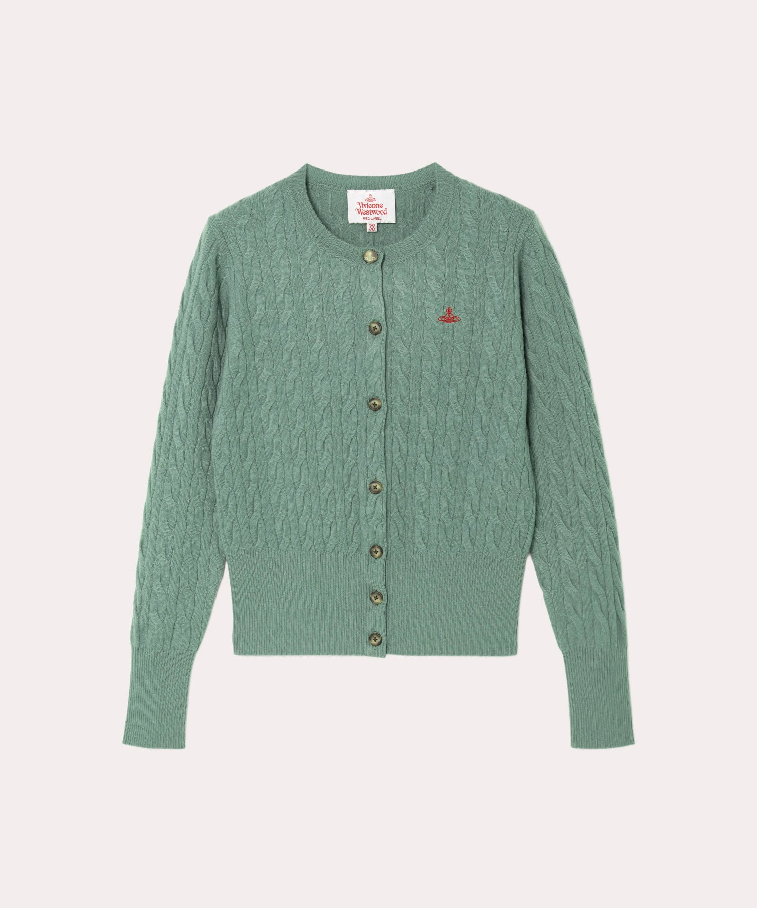 ウーレンケーブル クルーネックカーディガン(グリーン)（レディース