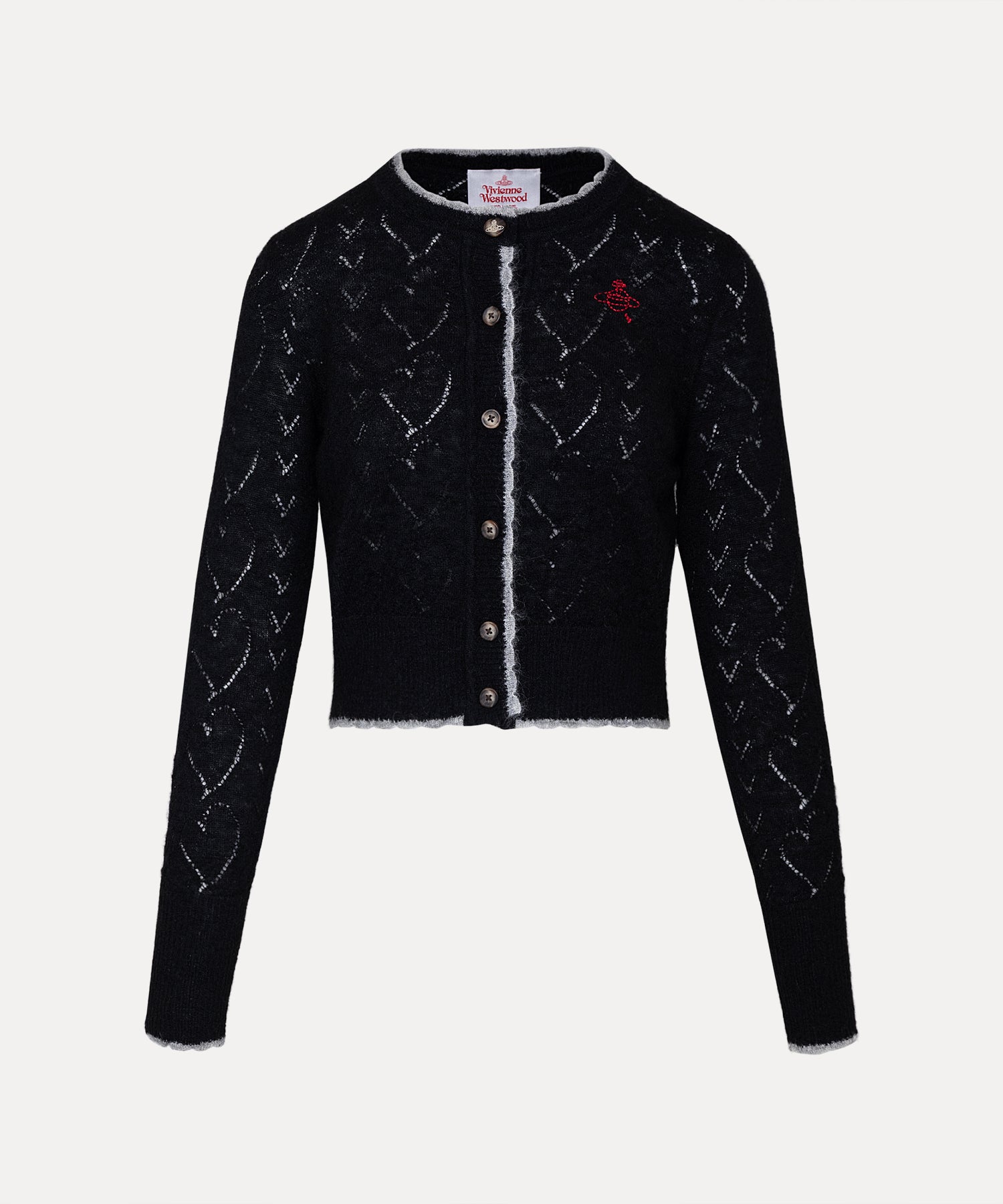 ハートニット クルーネックカーディガン(ブラック)（レディース