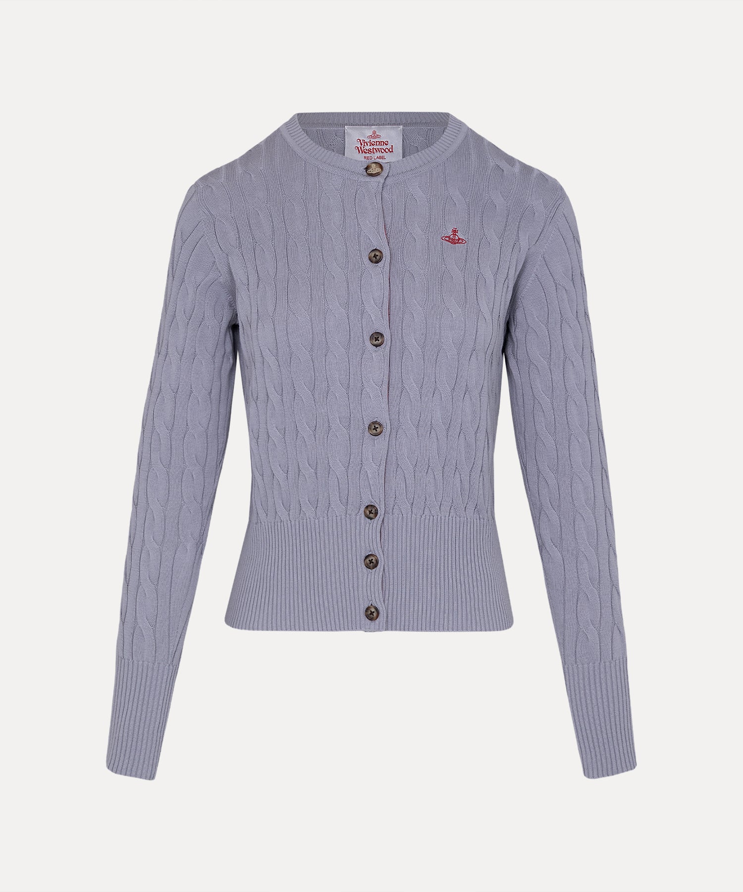 ケーブル クルーネックカーディガン(ライトグレー)（レディース