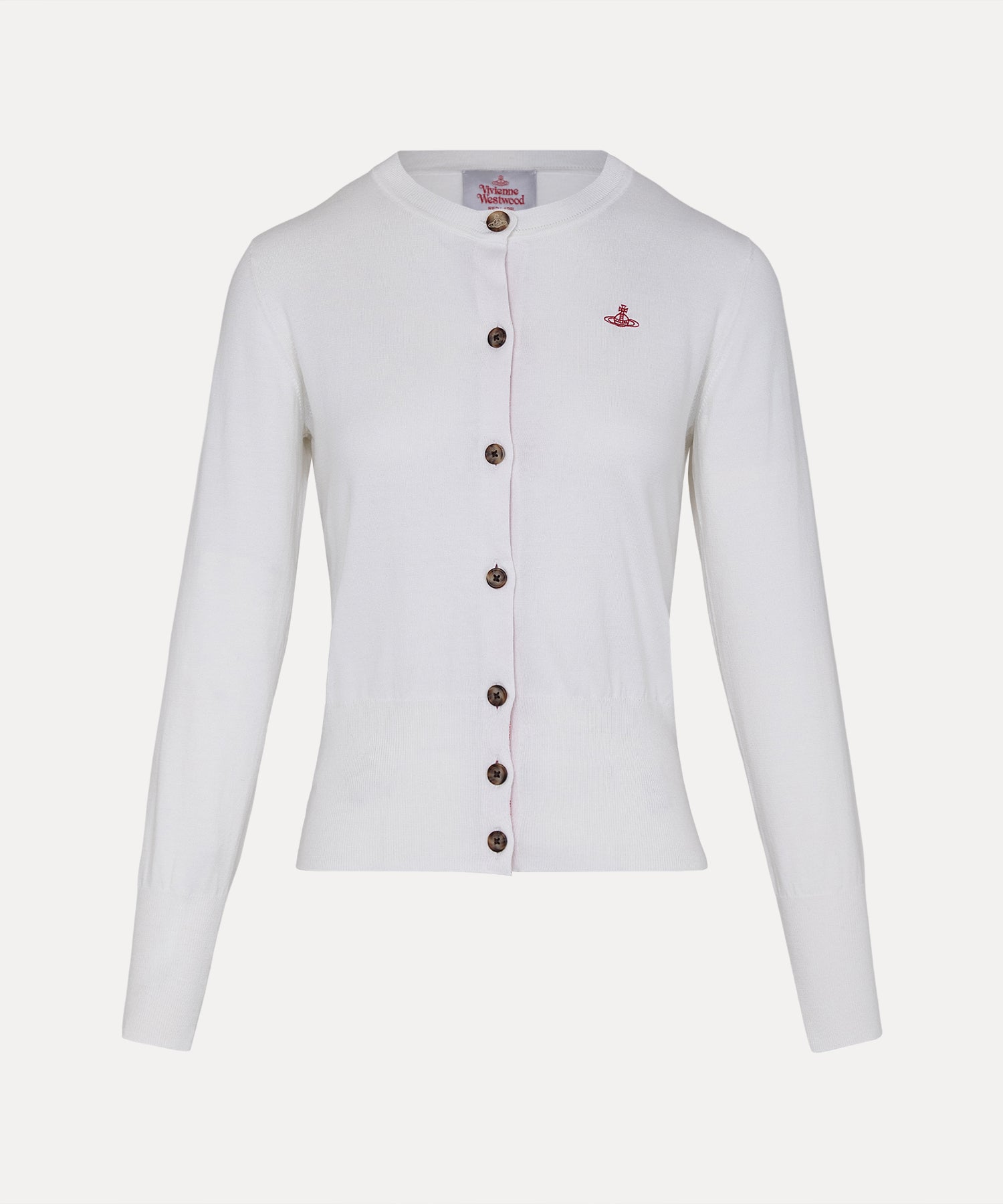 ベーシック クルーネックカーディガン(ホワイト)（レディース