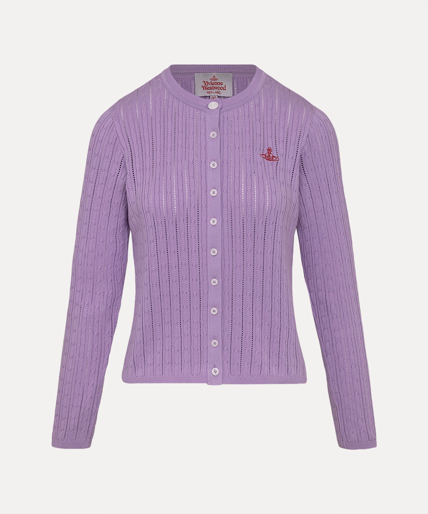 アイレットケーブル クルーネックカーディガン(パープル)（レディース