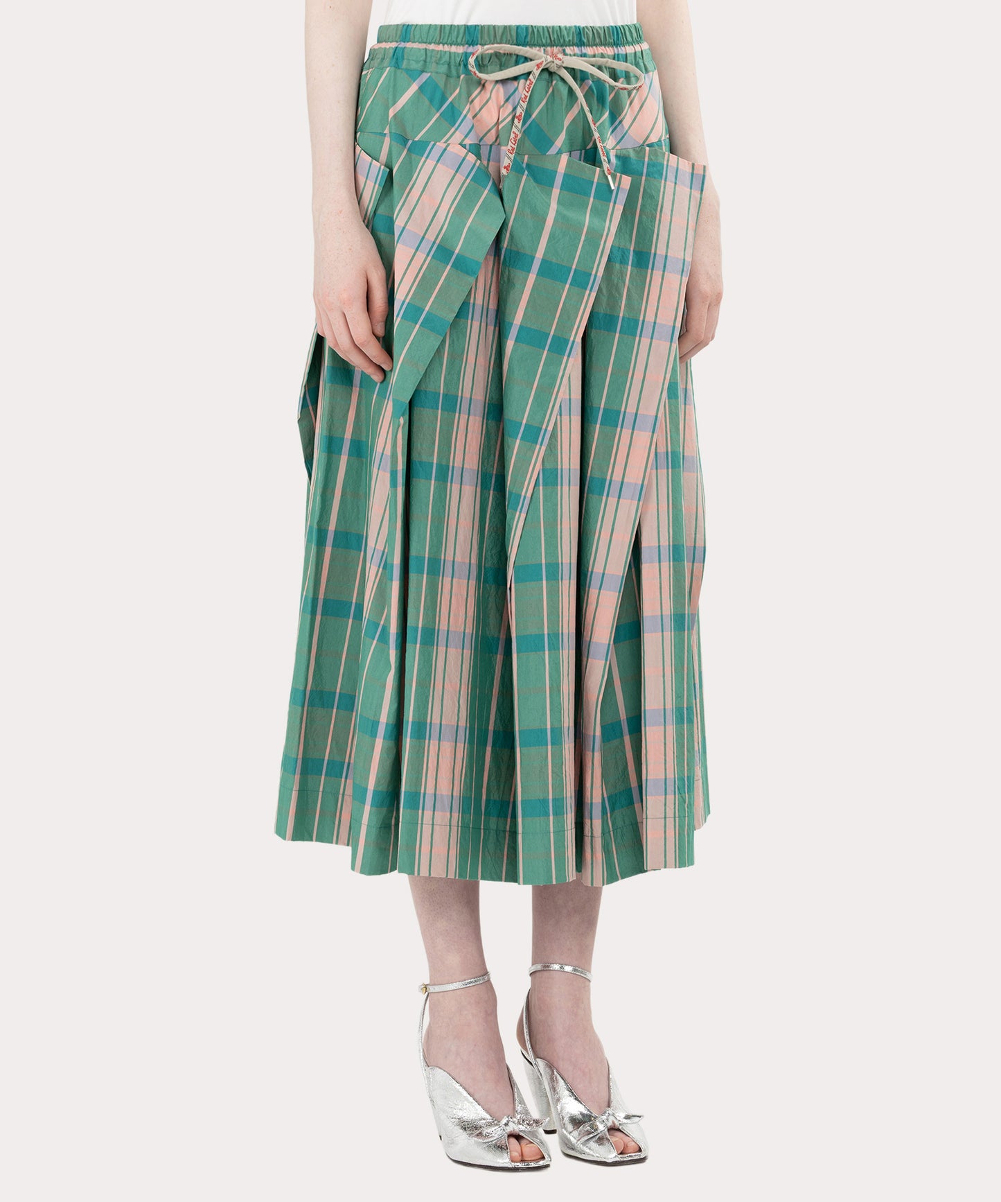 タータンチェック ウエストギャザーモッズスカート