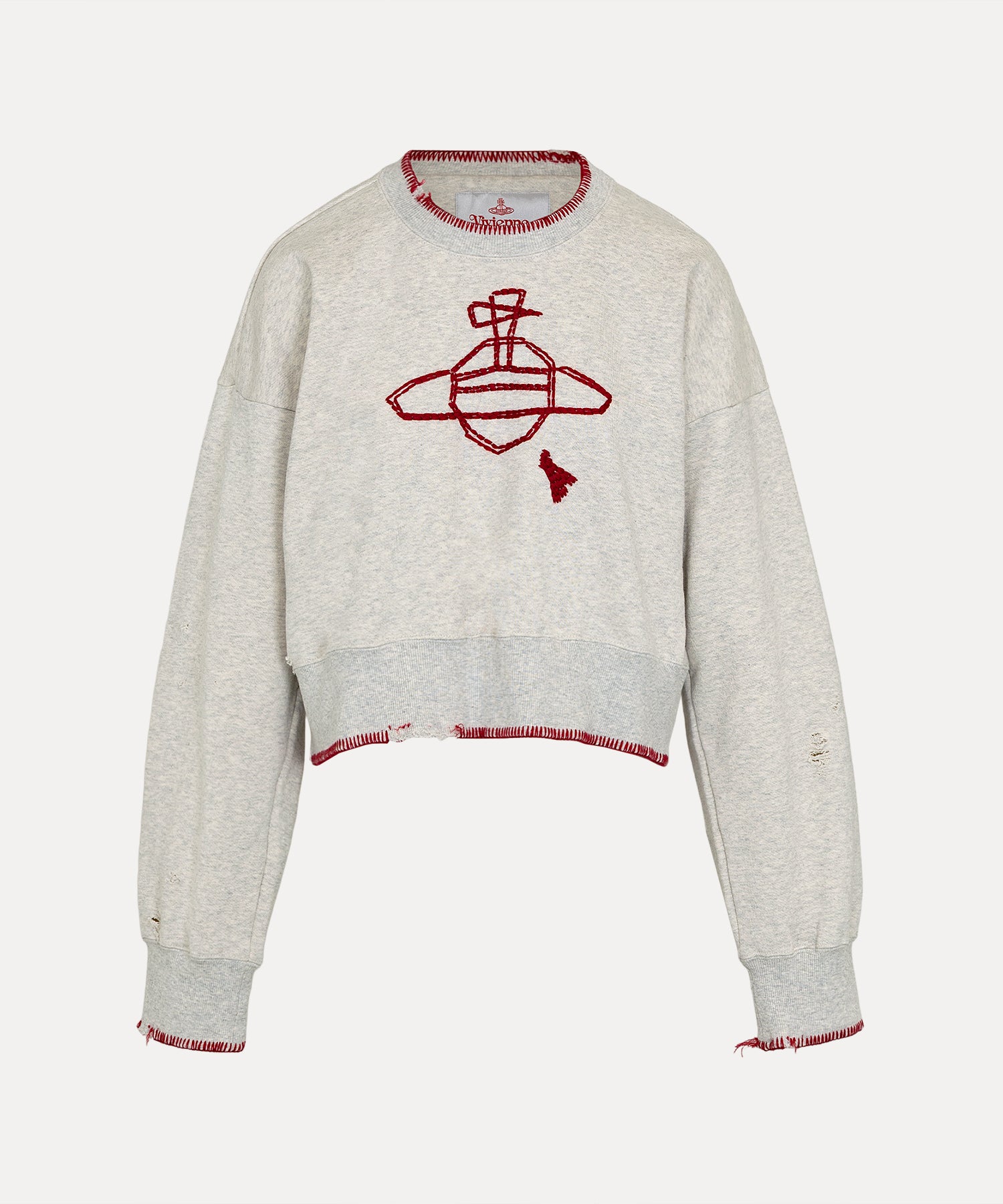 ブランケットステッチ裏毛 ブロークン加工トップ(ライトグレー