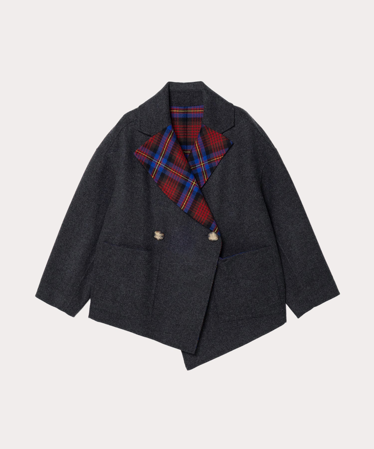 TARTAN CHECKリバー アシンメトリージャケットコート(グレー系