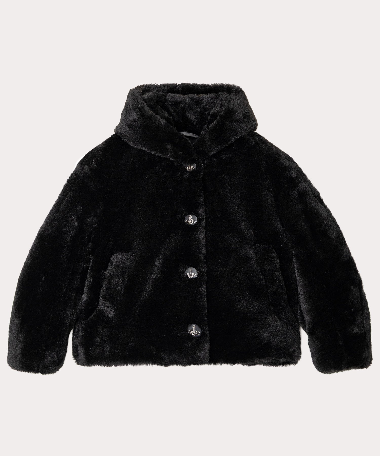 ファー ラウンドスリーブフーディー(ブラック)（レディース