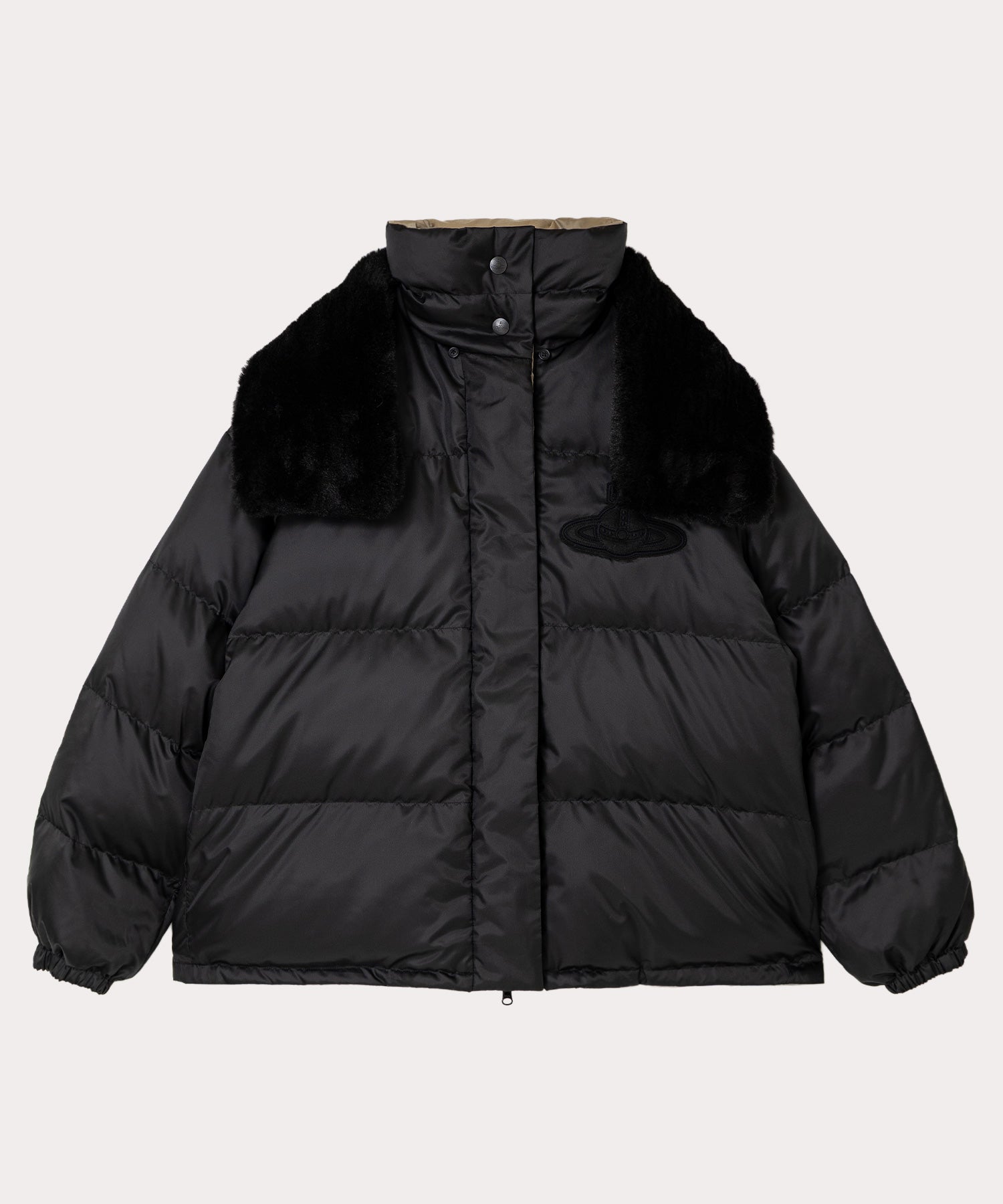 ポリエステルタフタ ファー付きリバーシブルダウン(ブラック