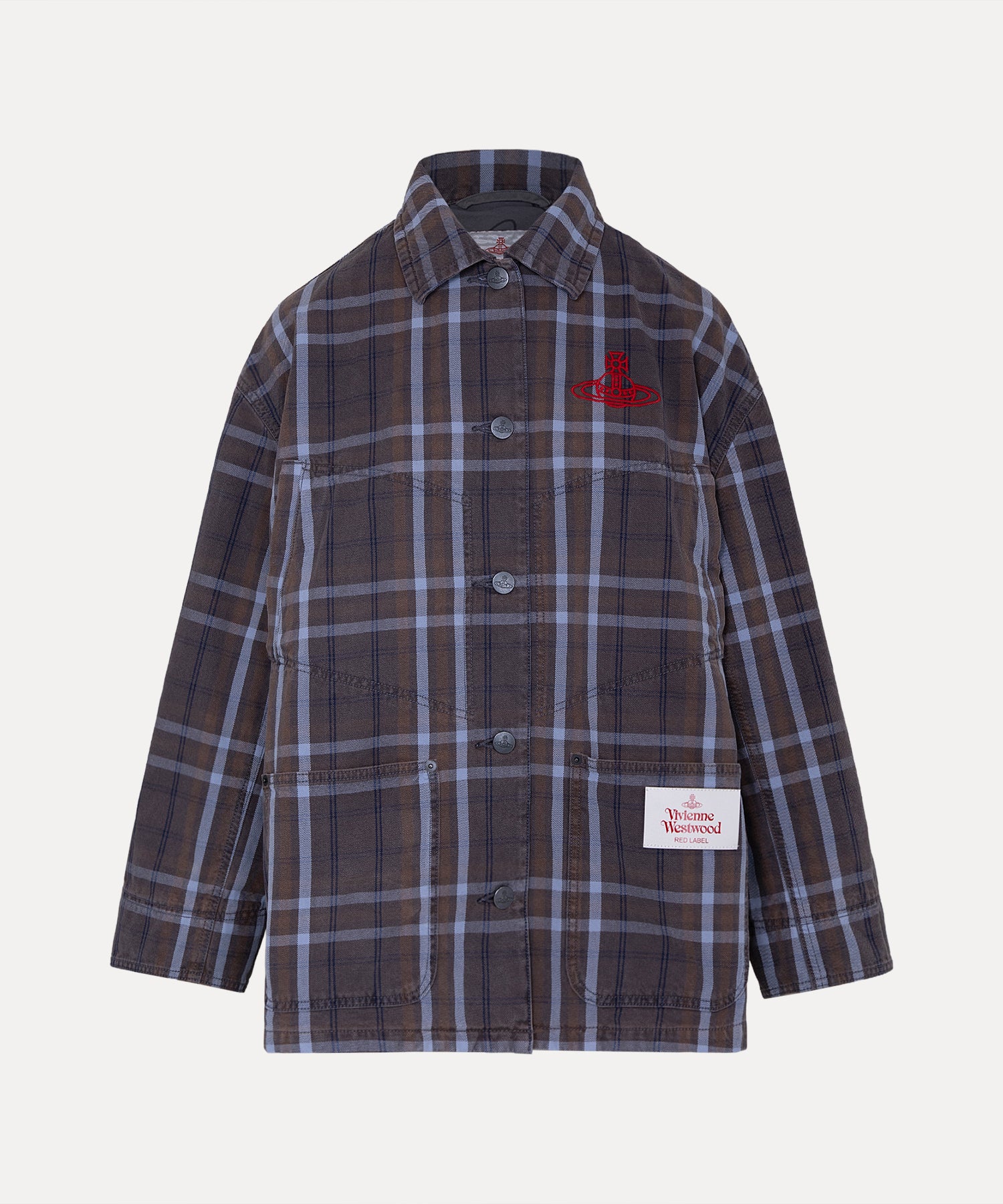 タータンチェックデニム カバーオール(グレー系)（レディース