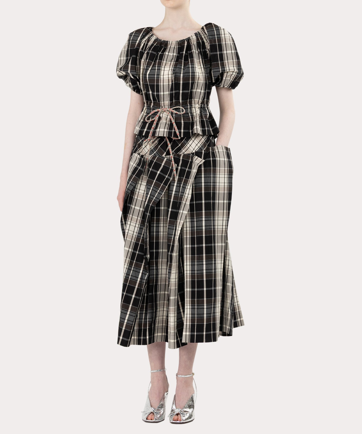 コットンシルクタータンチェックトップ