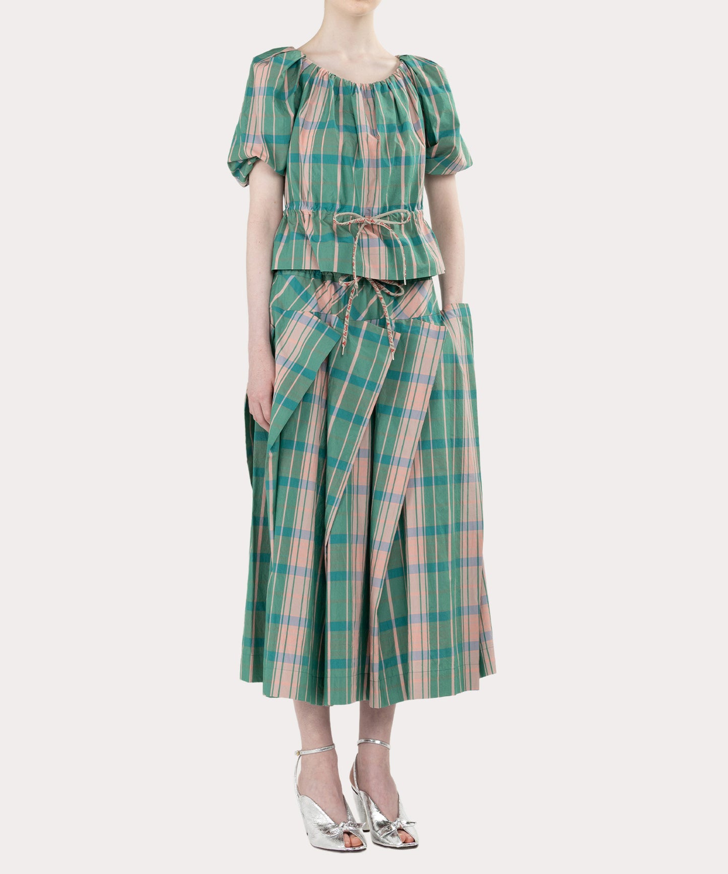 コットンシルクタータンチェックトップ