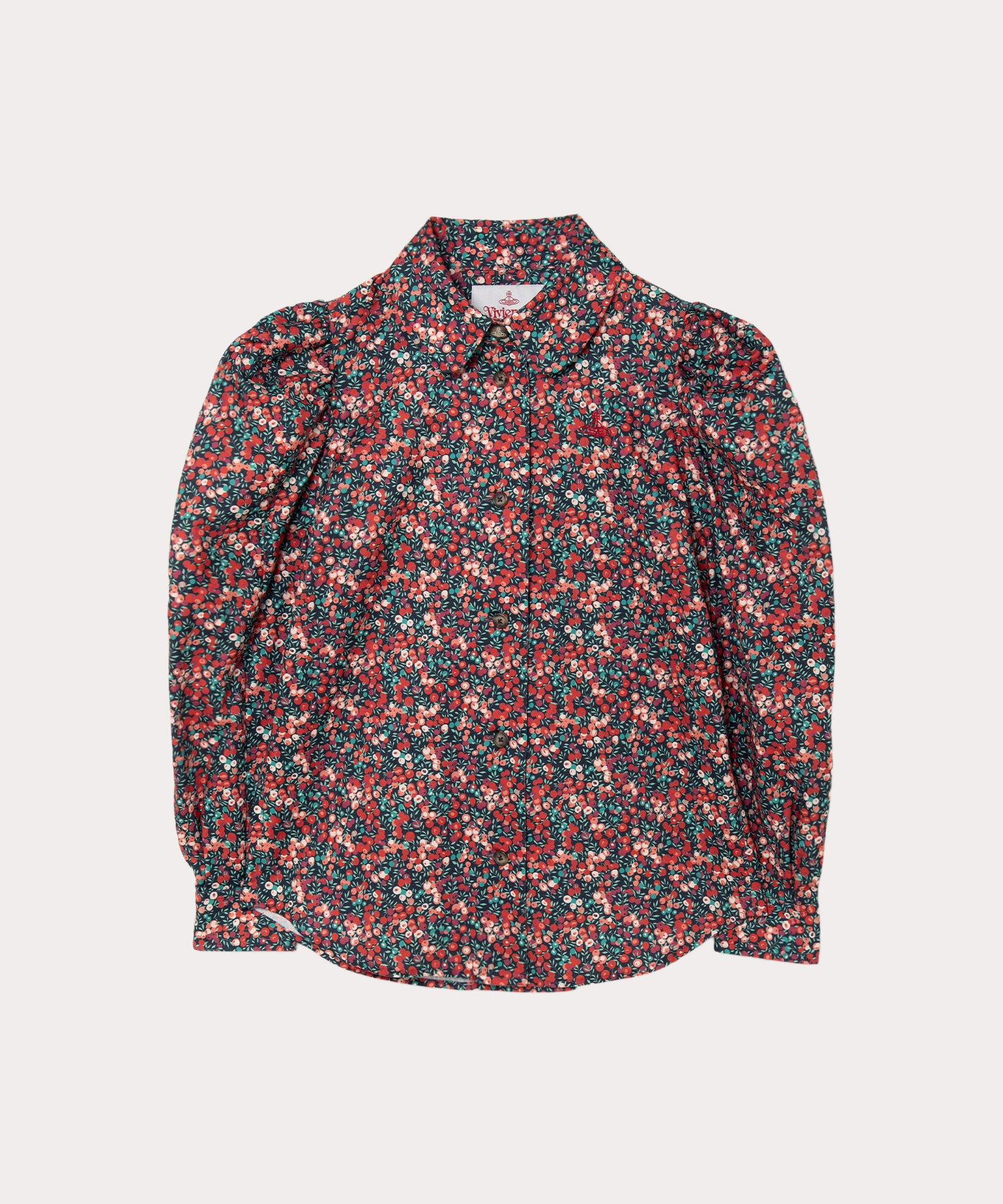 ✨美品✨ヴィヴィアンウエストウッド ピーターパン シャツ リボンオーブ ドット リバティプリント エイリアンスリーブシャツ(レッド系)（レディース