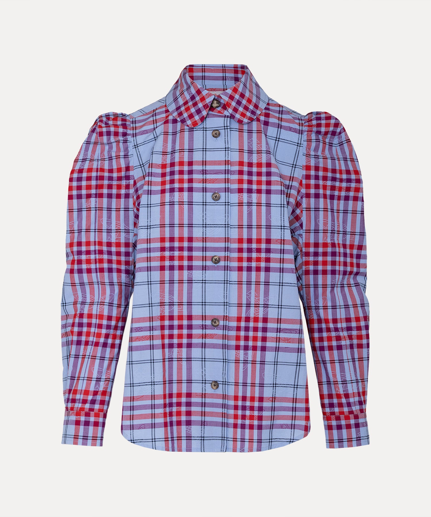 タータンチェック エイリアンスリーブシャツ(ネイビー)（レディース