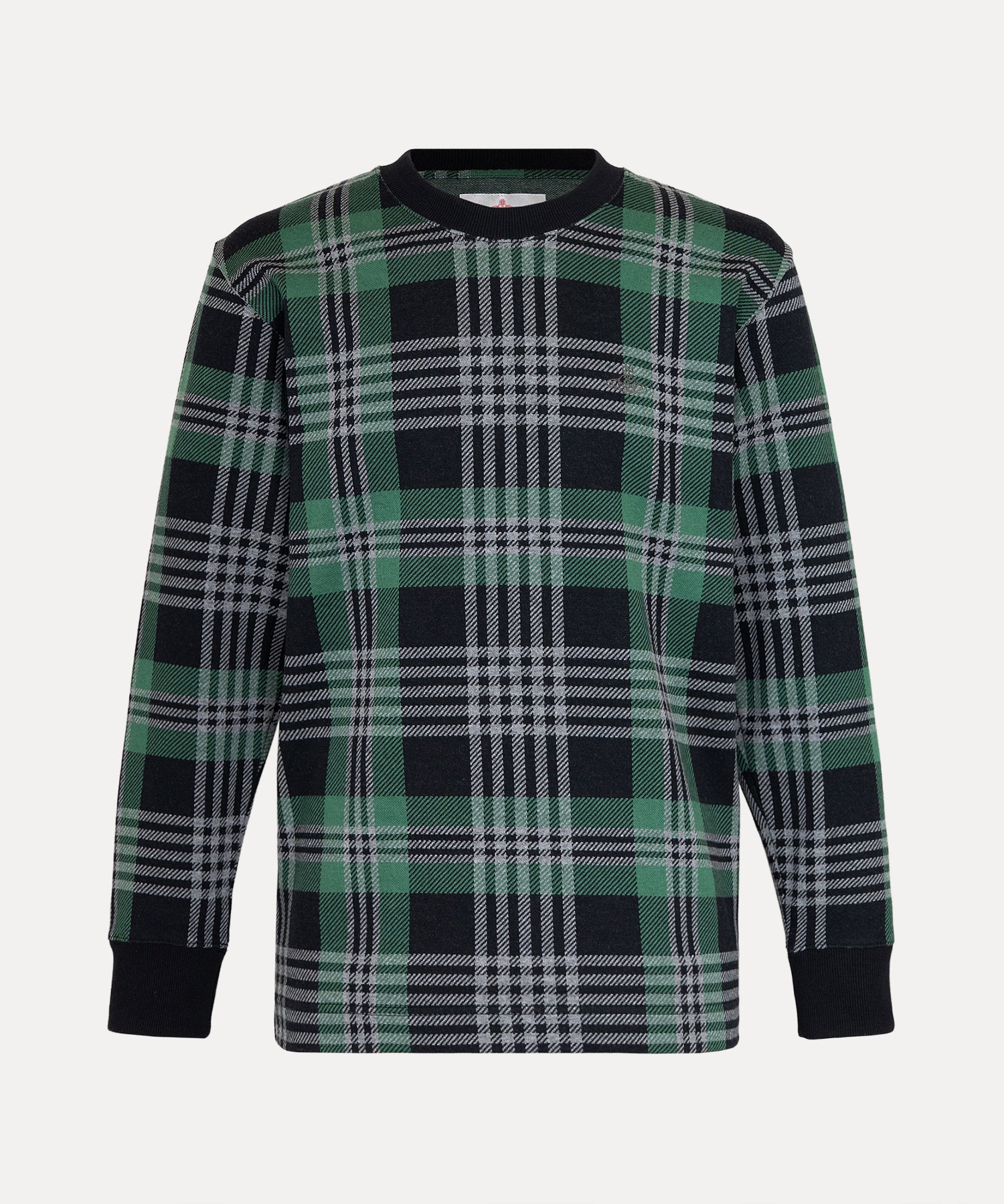 チェックジャカード 長袖Tシャツ(カーキ系)（メンズ）（1632361007