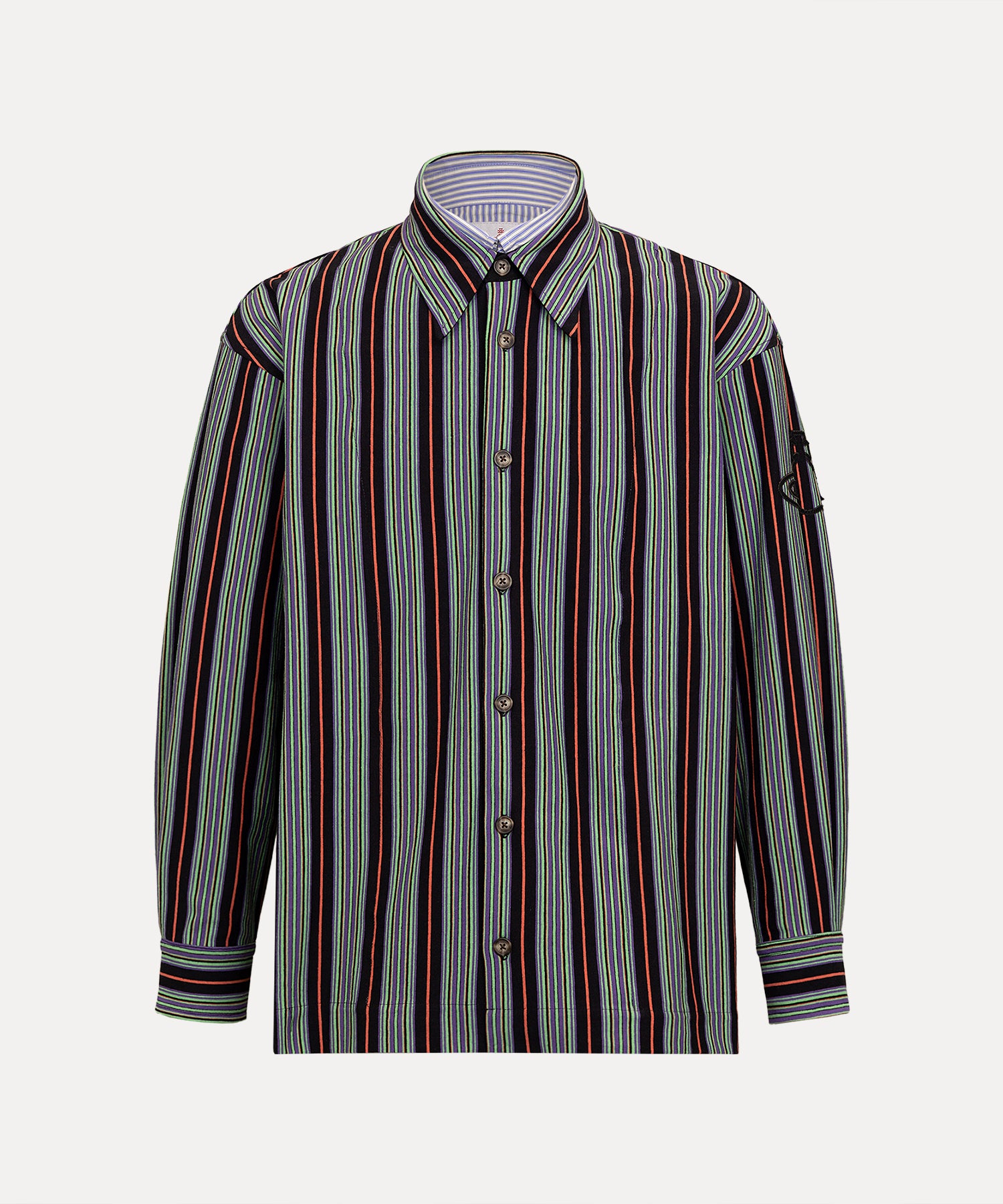 SILHOUETTE ORB ストライプレイヤーシャツ(ブラック)（メンズ