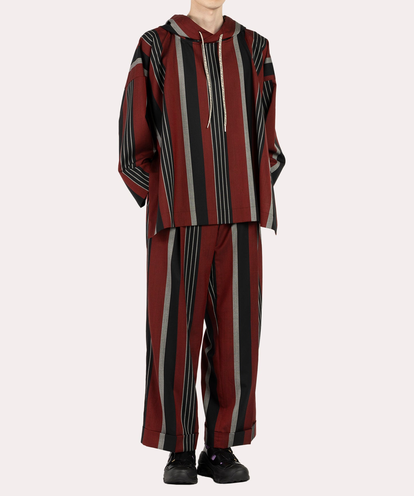 RANDOM STRIPE WOOL SLIT フーディー