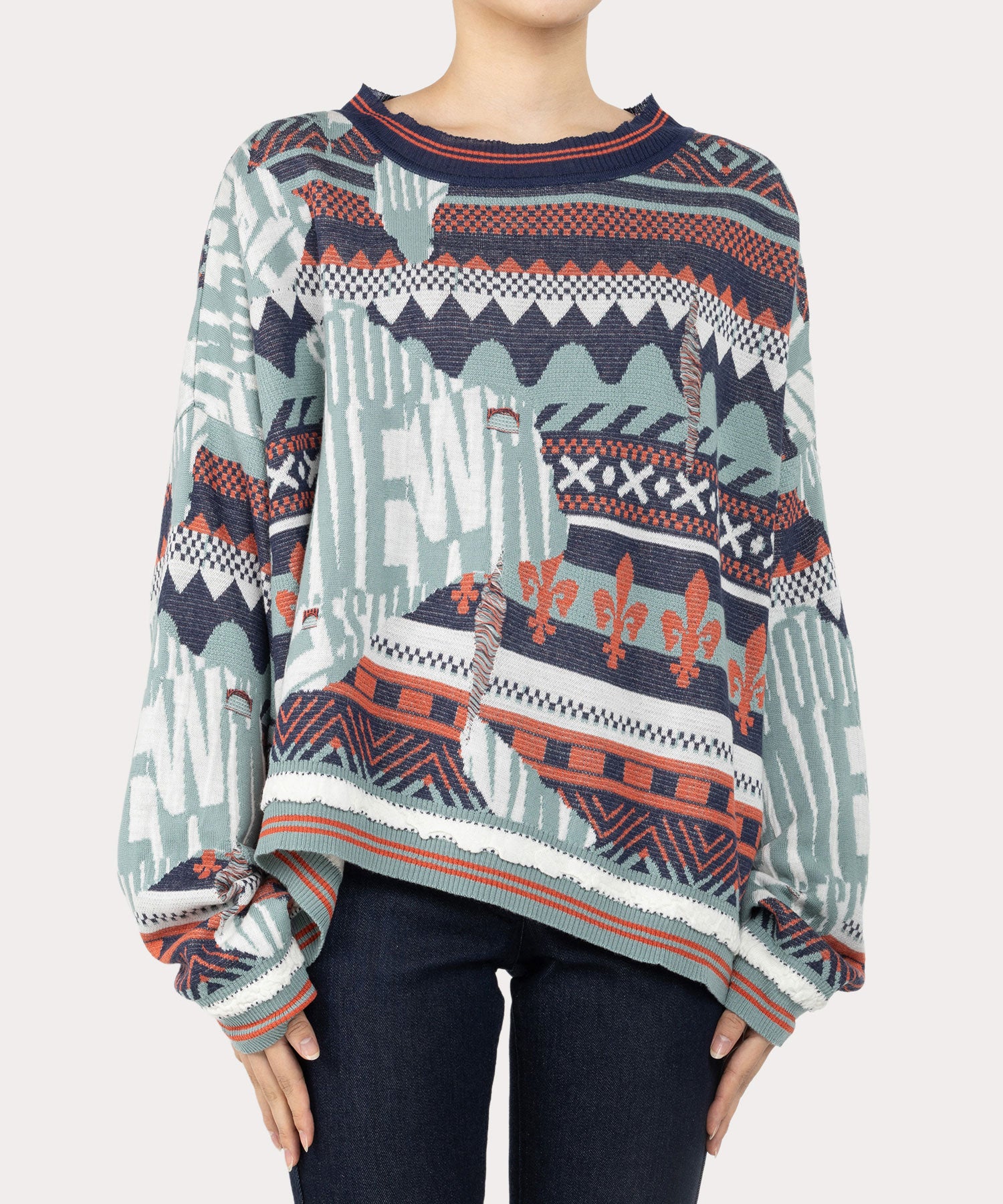 BROKEN FAIR ISLE JUMPER ニット(ブルー)（レディース