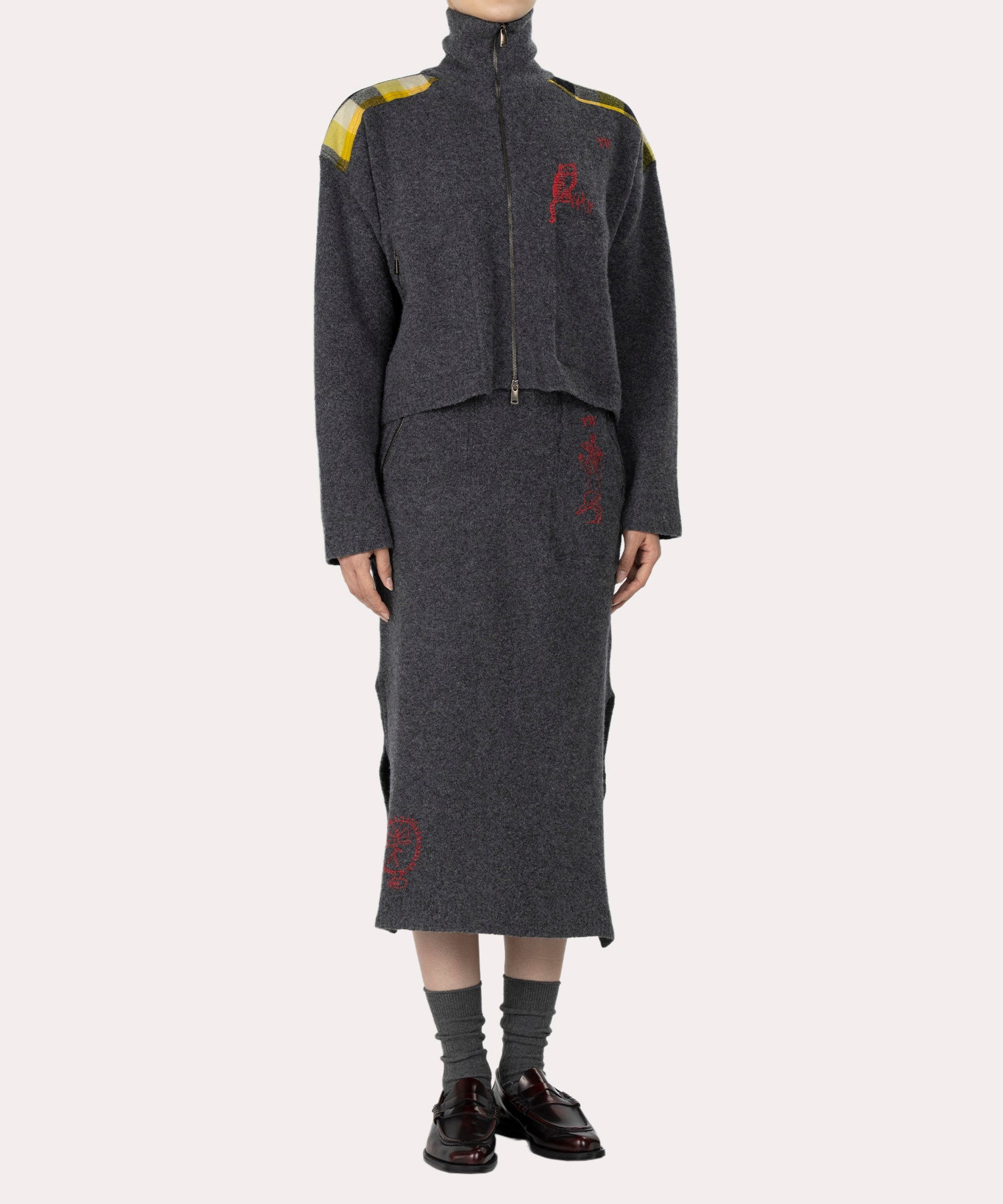 LOGO ジップアップニット(グレー)（レディース）（1210152051