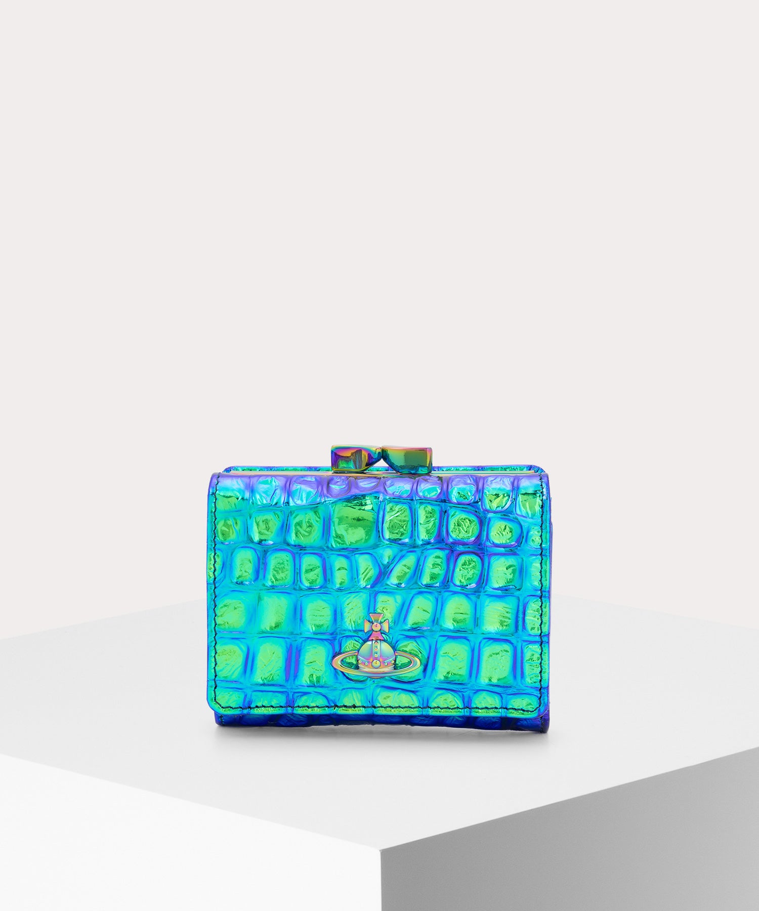 IRIDESCENT CROC 口金三つ折り財布(PEACOCK)（レディース