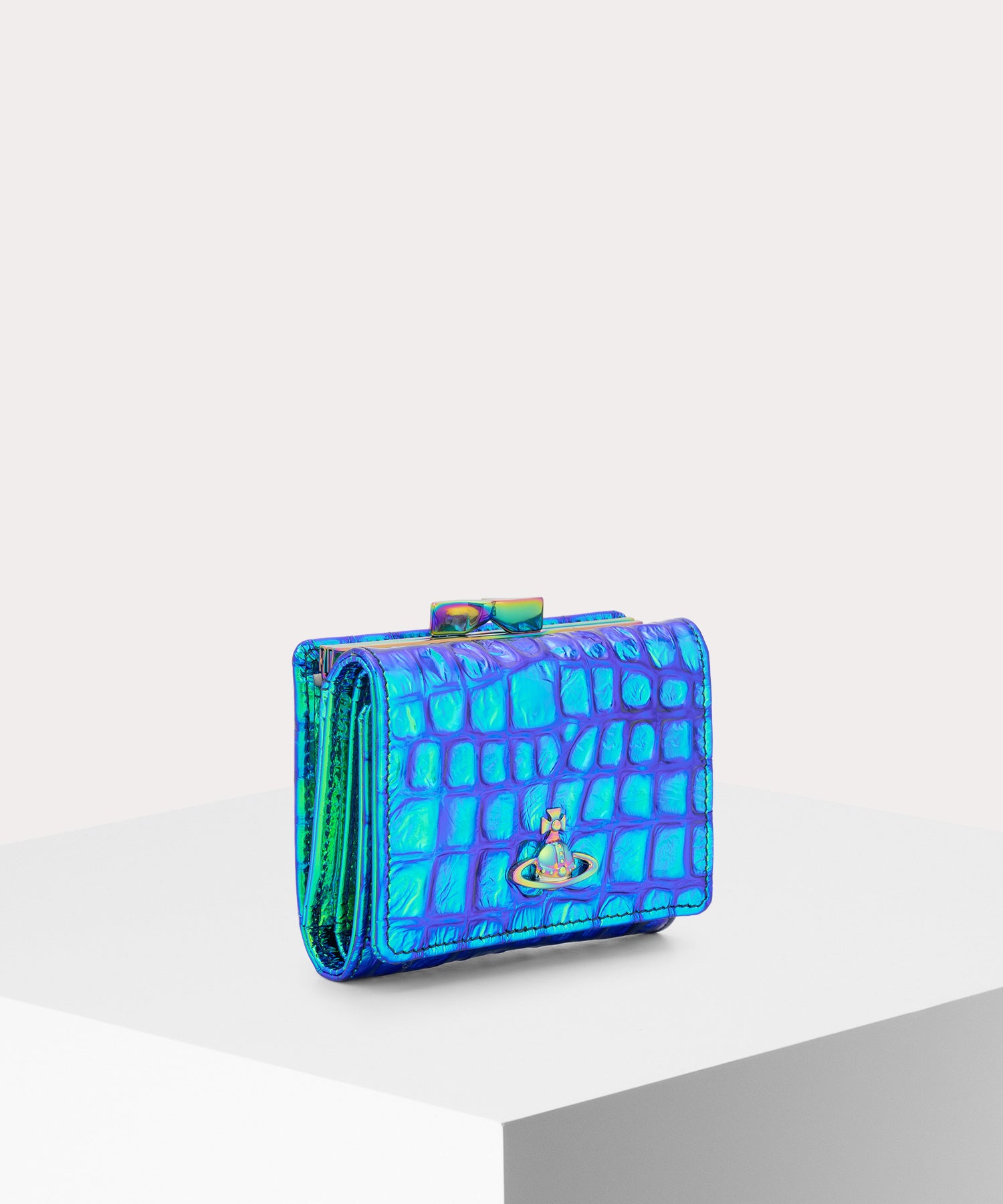 IRIDESCENT CROC 口金三つ折り財布(PEACOCK)（レディース