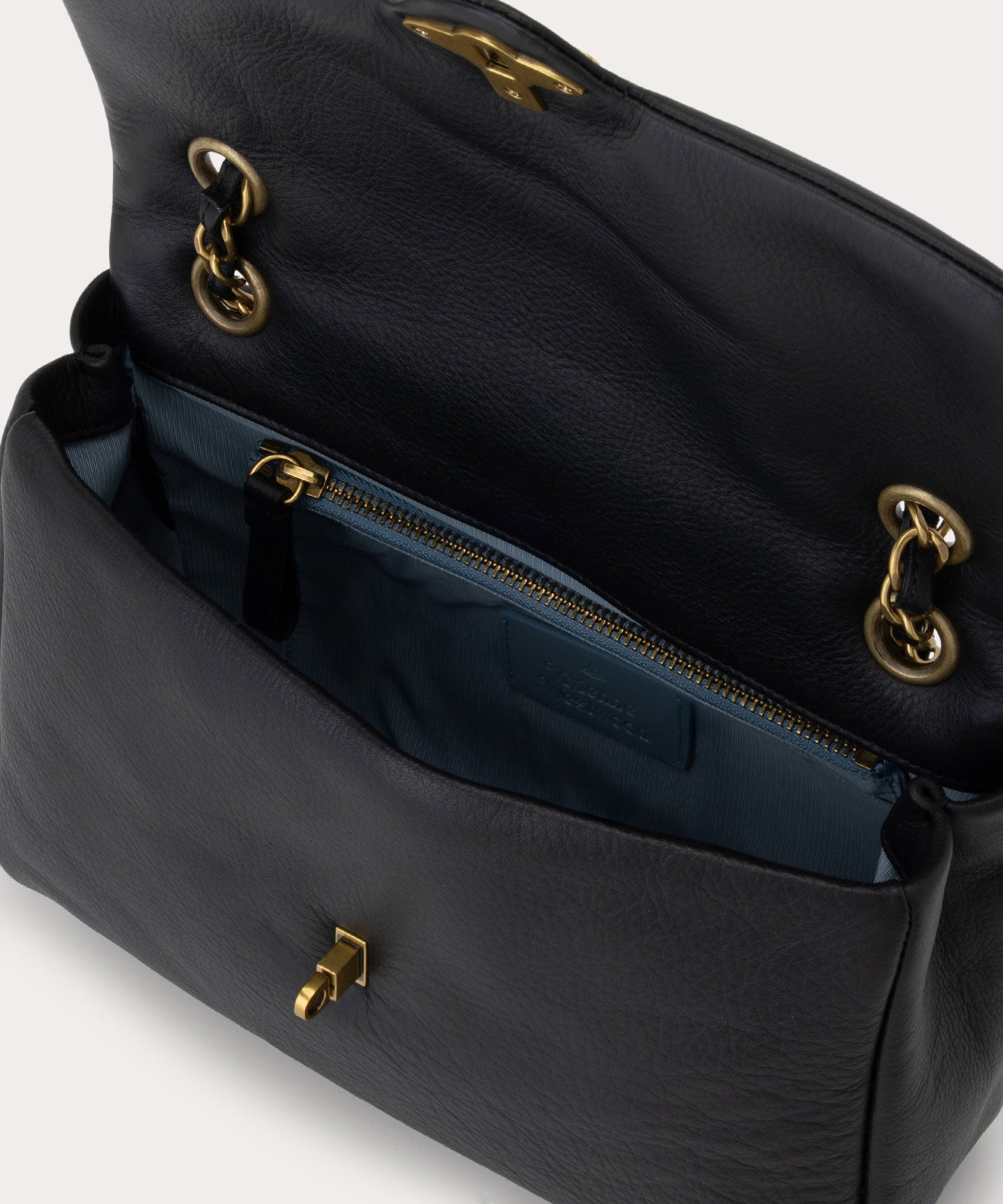 関税込 Vivienne Westwood アニータ レザーショルダー ANILINE LEATHER ANITA ショルダーバッグM(ブラック)（メンズ