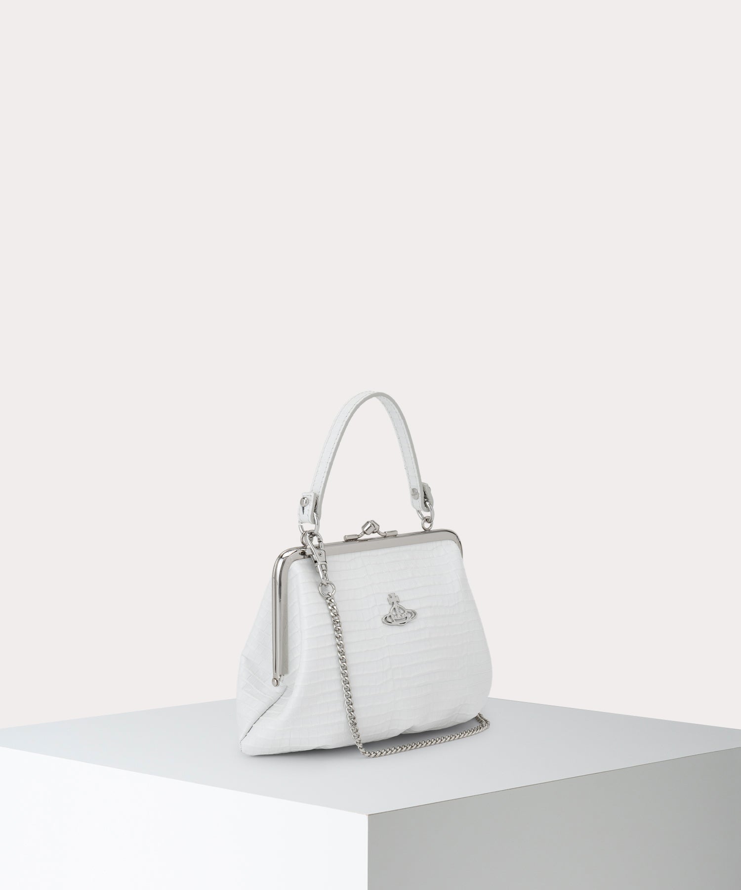 Vivienne Westwood ロンパース ホワイト MINI CROC EMBOSSED GRANNY 口金ショルダーバッグ(ホワイト