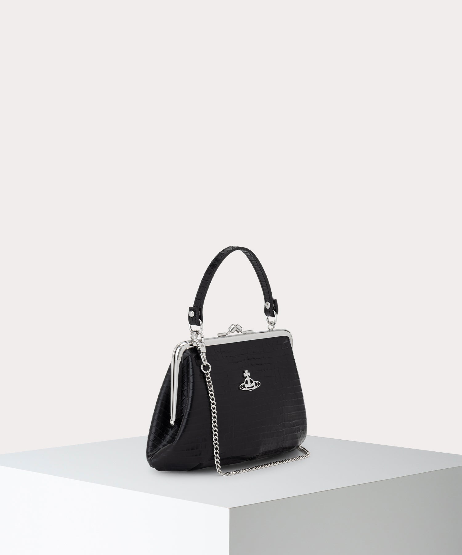Vivienne Westwood ゴールド パーティーバッグ MINI CROC GRANNY 口金ショルダーバッグ(ブラック)（メンズ