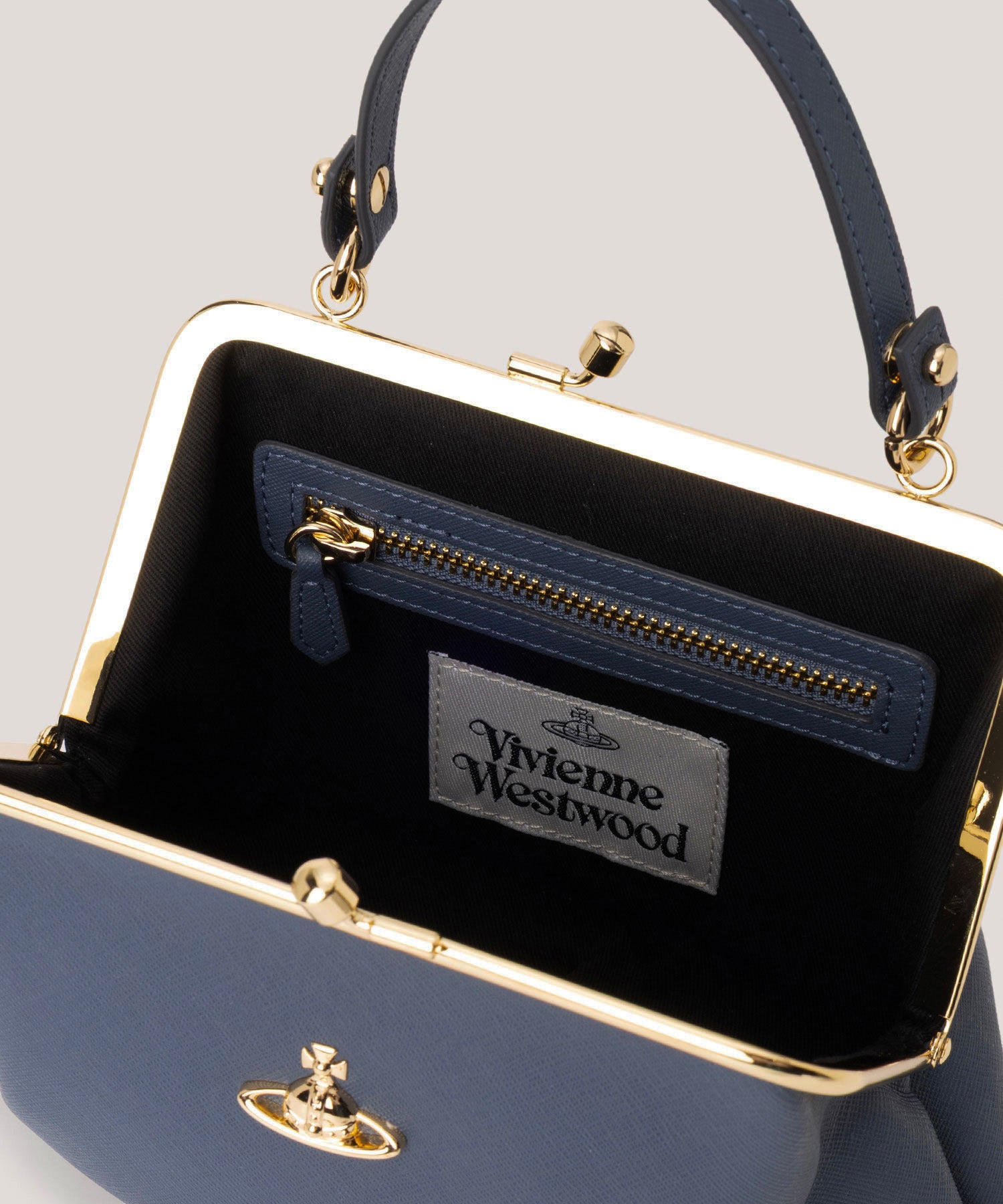 SAFFIANO PLAIN GRANNY 口金ショルダーバッグ(ブルー系)（メンズ