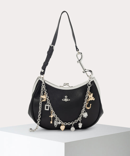 SUPPLE LEATHER CHARM 口金ショルダーバッグ(ブラック系