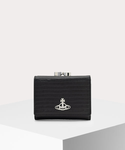 MINI CROC EMBOSSED 口金三つ折り財布(ブラック)（メンズ