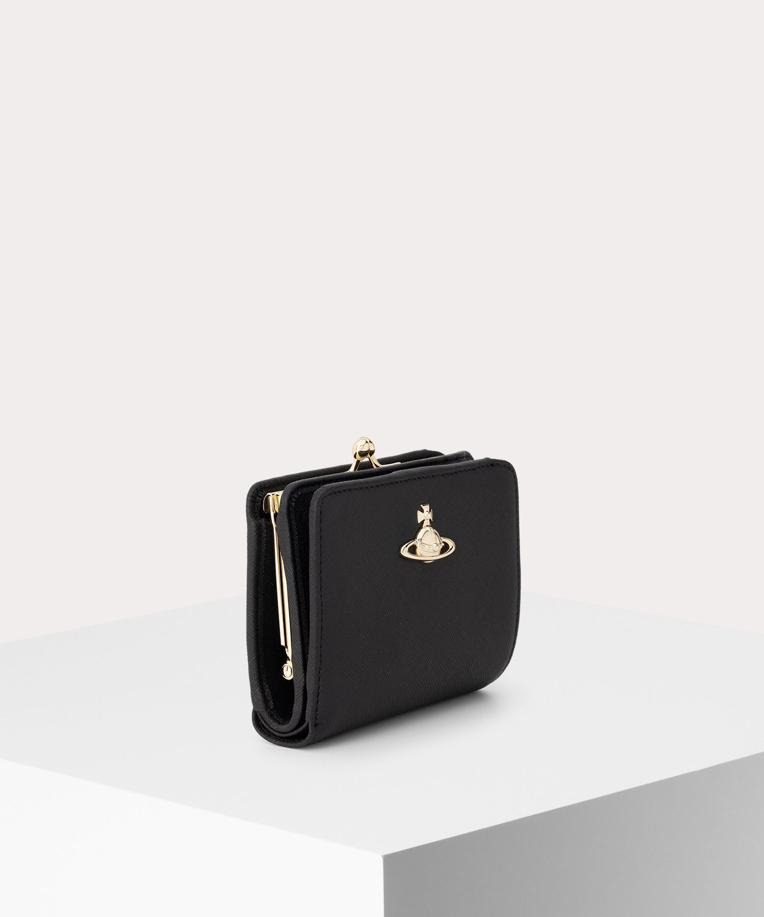 SAFFIANO PLAIN 口金二つ折り財布(ブラック)（レディース