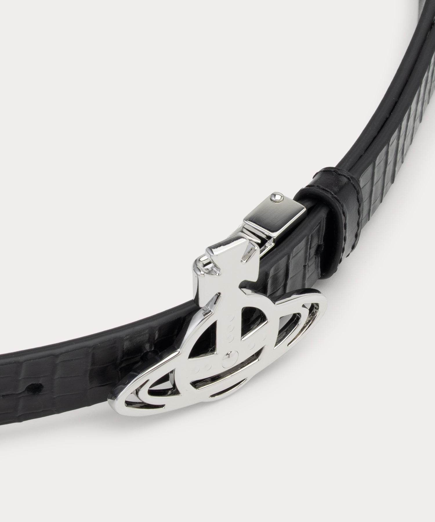 ヴィヴィアン レザーベルト SMALL LINE ORB BUCKLE ベルト(ブラック×ゴールド系)（メンズ