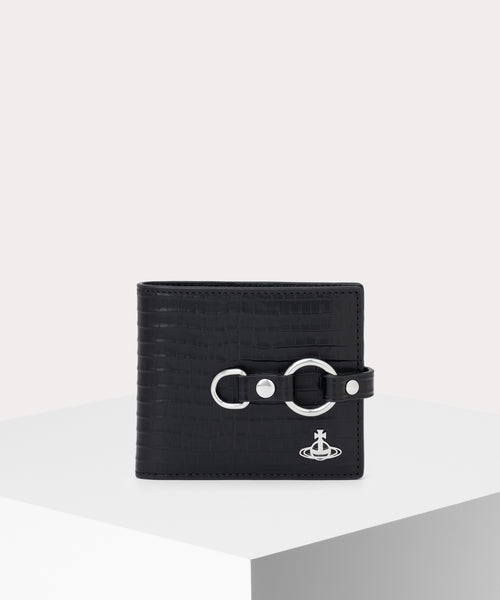 MINI CROC EMBOSSED MAN BONDAGE 二つ折り財布(ブラック