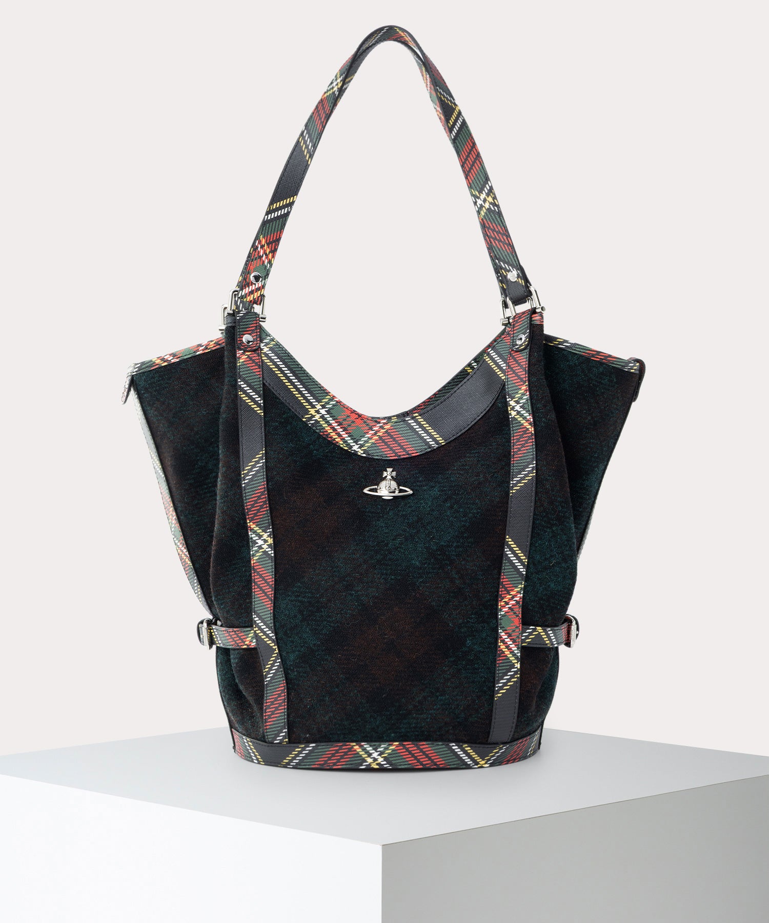 HARRIS TWEED CHECK OLIVE ショルダーバッグL