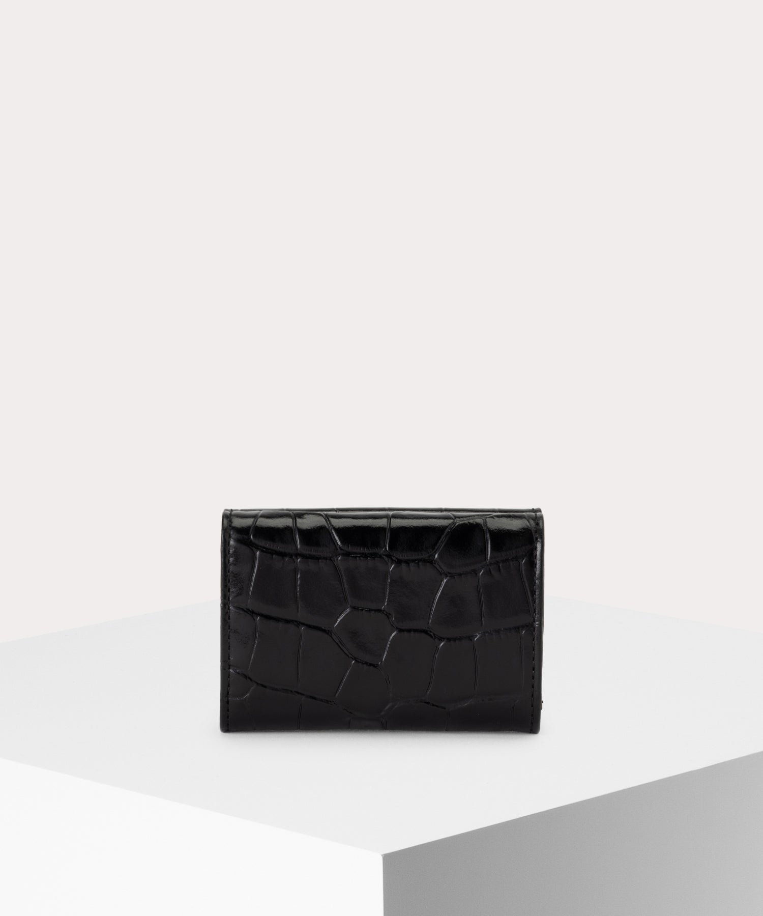 EMBOSS CROC LEATHER ENVELOPE 三つ折りミニ財布(ブラック)（メンズ