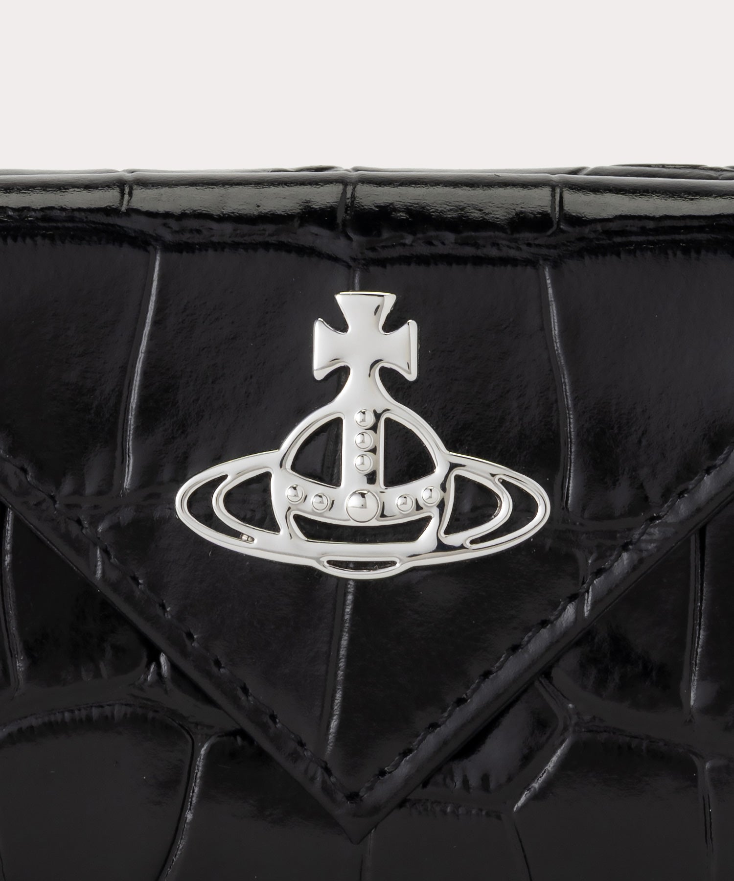 EMBOSS CROC LEATHER ENVELOPE 三つ折りミニ財布(ブラック)（メンズ