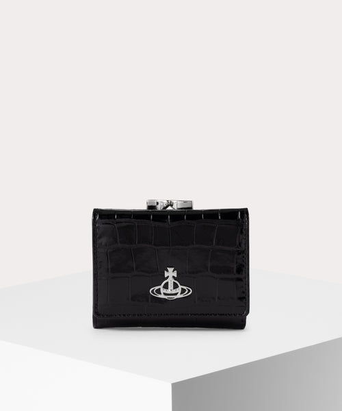 EMBOSS CROC LEATHER 口金三つ折り財布(ブラック)（メンズ