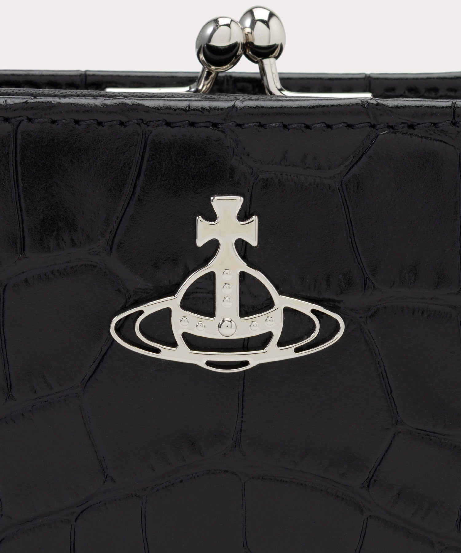 EMBOSS CROC LEATHER 口金二つ折り財布(ブラック)（メンズ