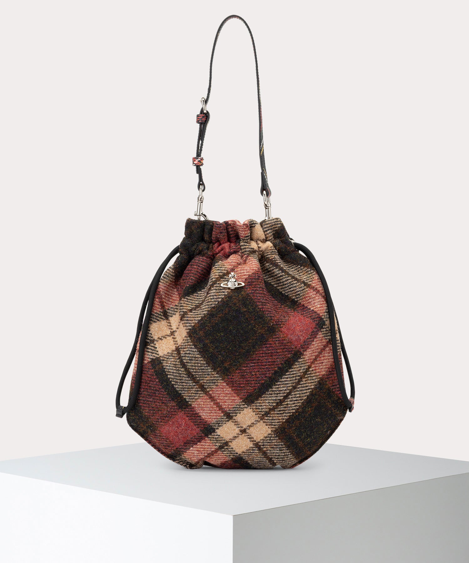 HARRIS TWEED CHECK DRAWSTRING ポーチバッグ(LIGHT CHECK)（メンズ