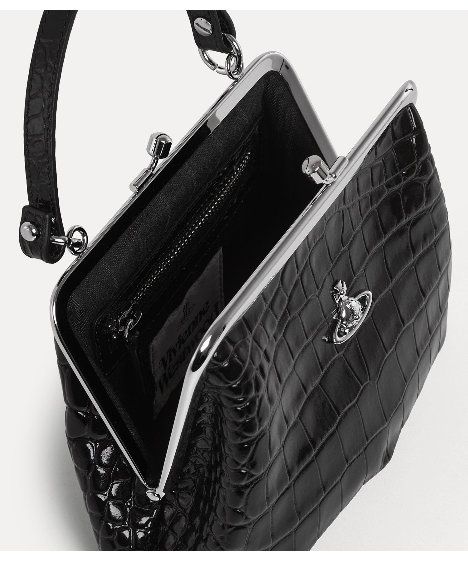 EMBOSS CROC LEATHER GRANNY 口金ショルダーバッグ(ブラック)（メンズ