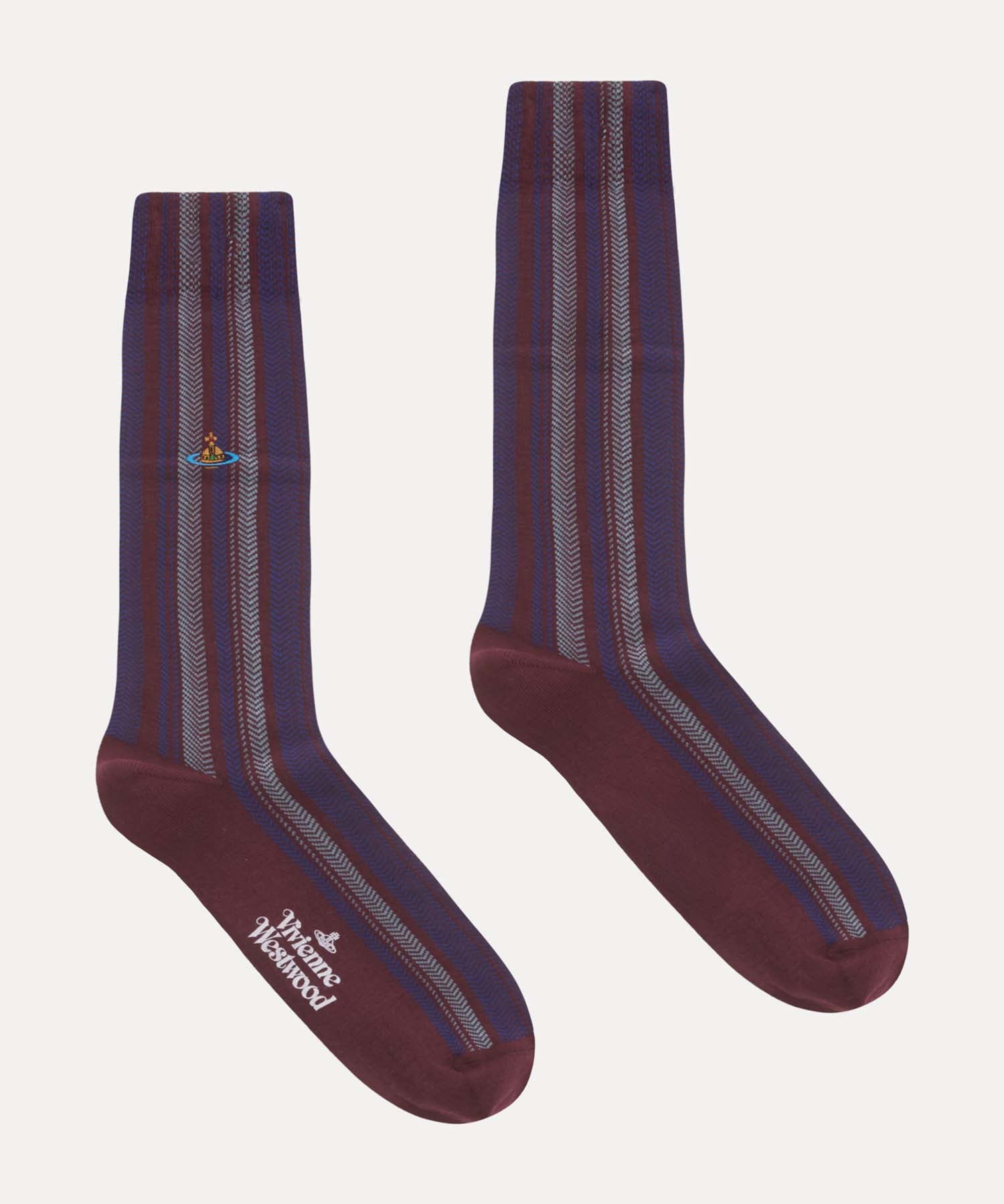 HERRINGBONE STRIPE クルーソックス(レッド系)（メンズ）（1245961003