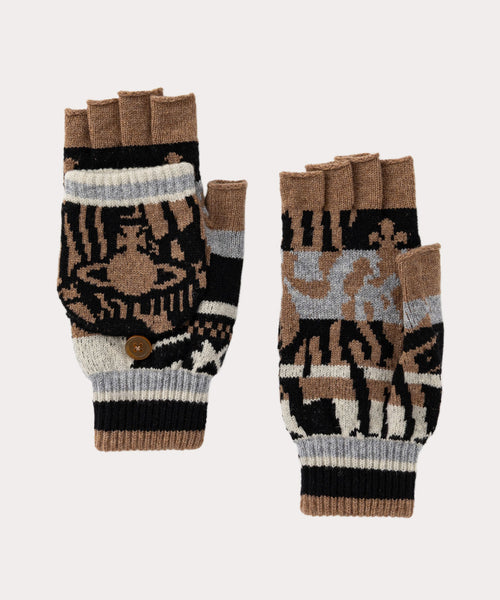 【新品】ヴィヴィアンウエストウッド 手袋 グローブ フィンガーレス ウール 毛 FAIR ISLE フィンガーレスグローブ(ブラウン系)（メンズ）（1344952008