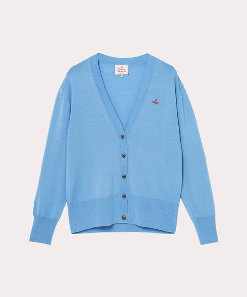 ファインウール ベーシックリラックス Vネックカーディガン(ブルー系