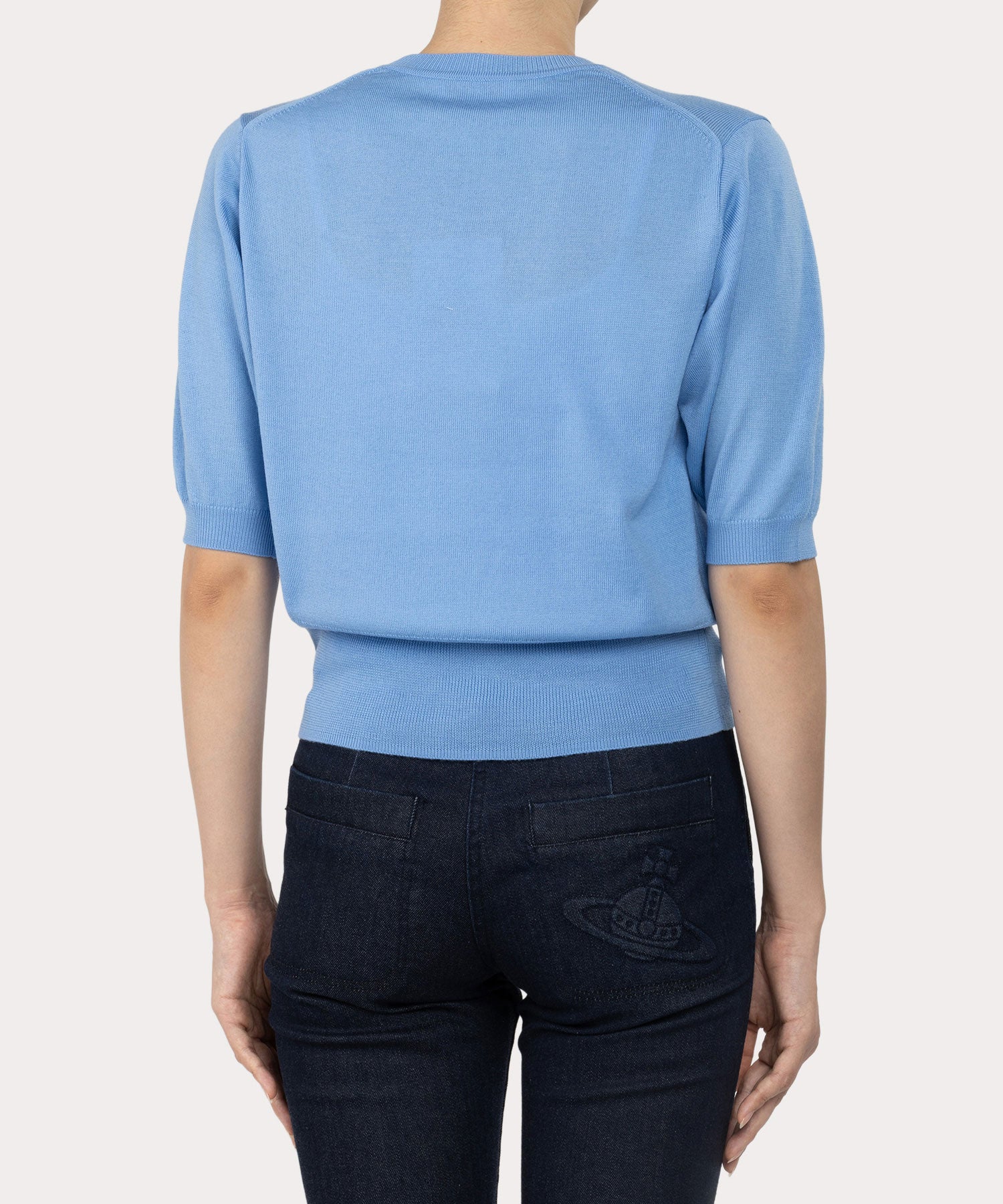 ファインウール ベーシック 半袖ニット(ブルー系)（レディース