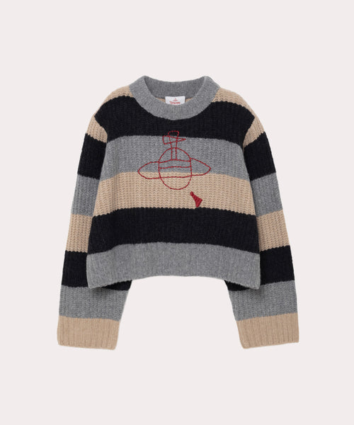 へアリーストライプ ステッチORBニット(グレー)（レディース