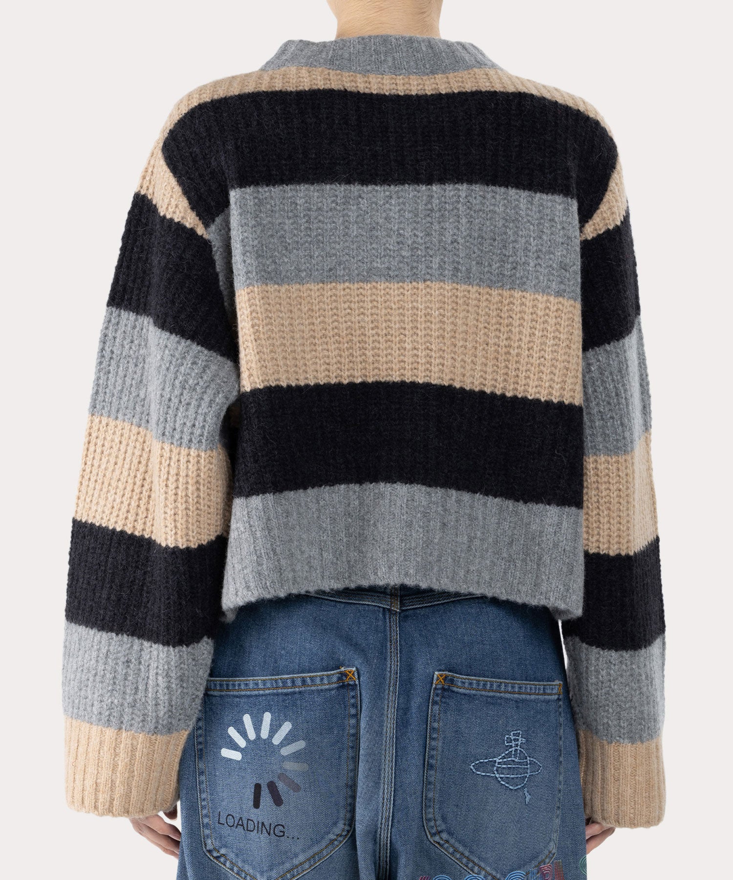 へアリーストライプ ステッチORBニット(グレー)（レディース