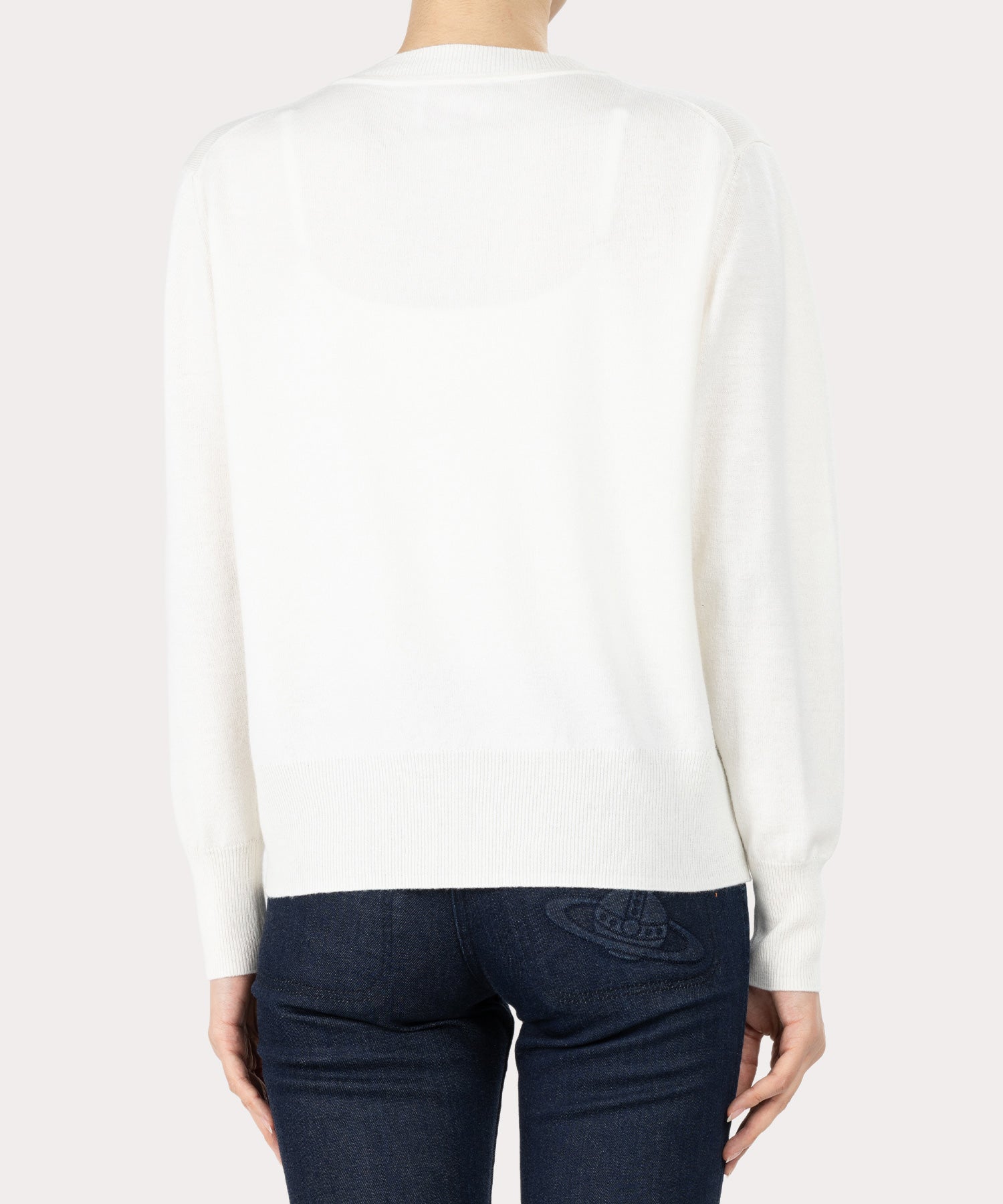 ウーレンベーシック Vネックニット(ホワイト)（レディース