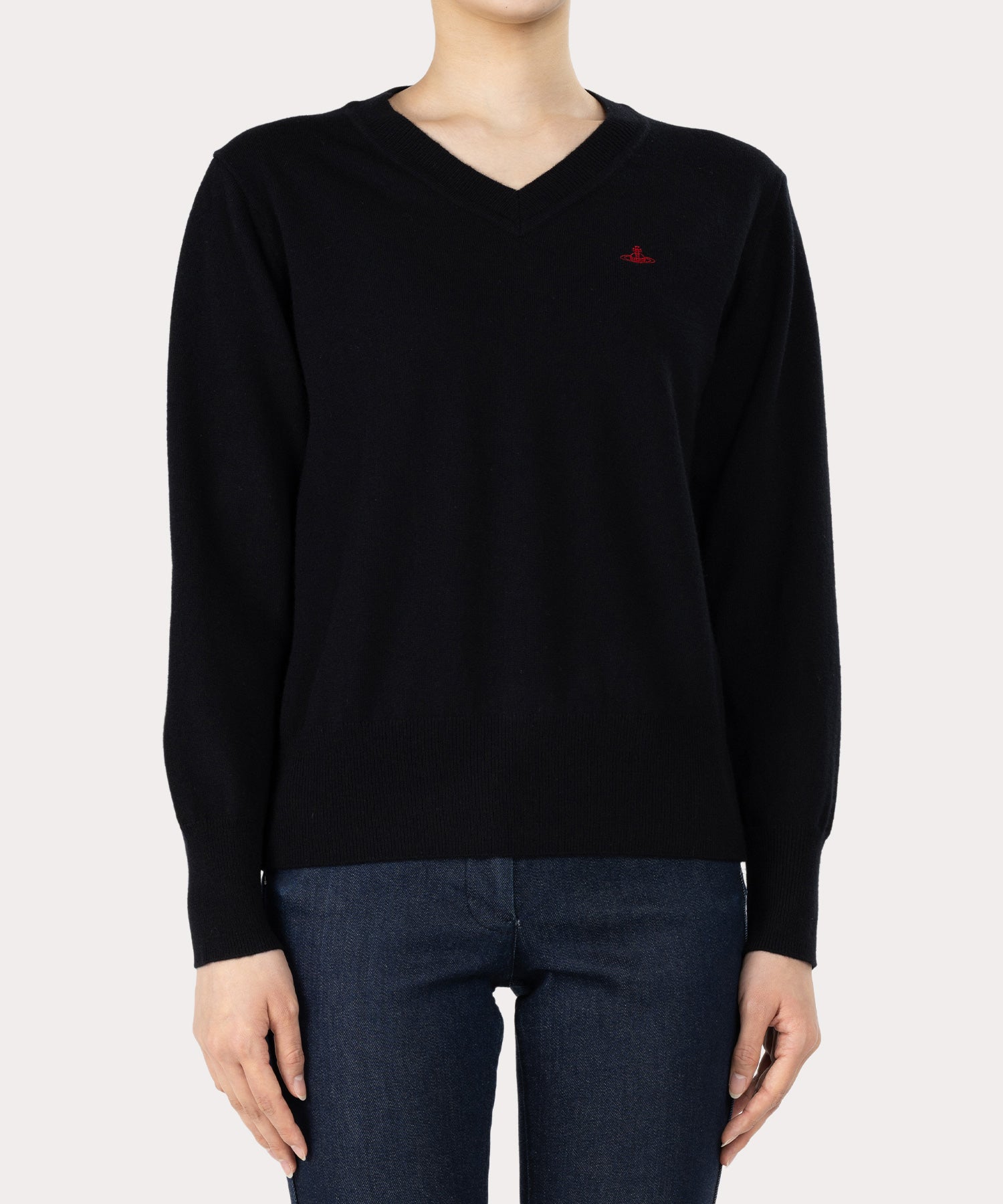 VivienneWestwood Vネックセーター 黒 ウーレンベーシック Vネックニット(ブラック)（レディース