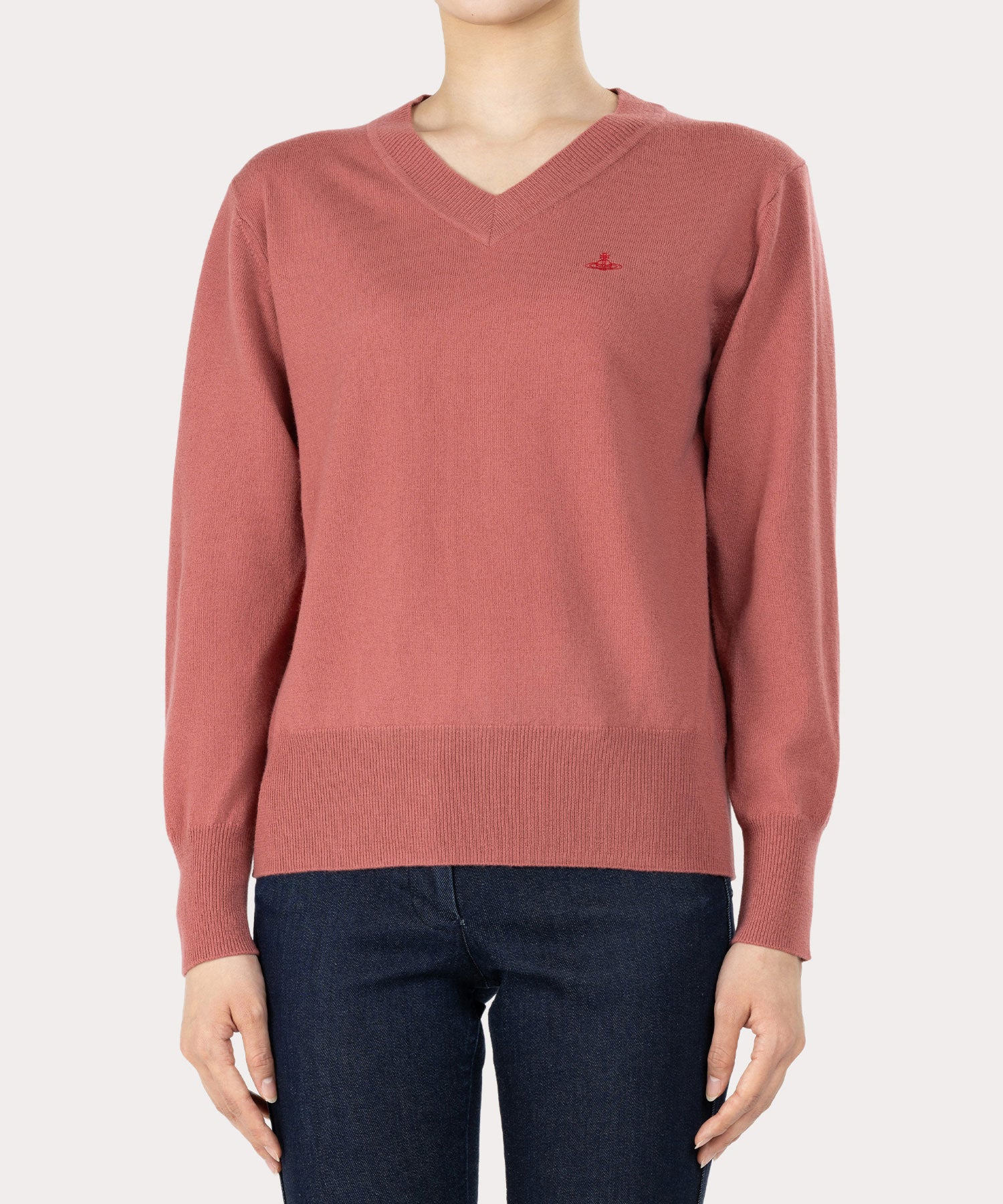 ウーレンベーシック Vネックニット(レッド)（レディース）（1612152018