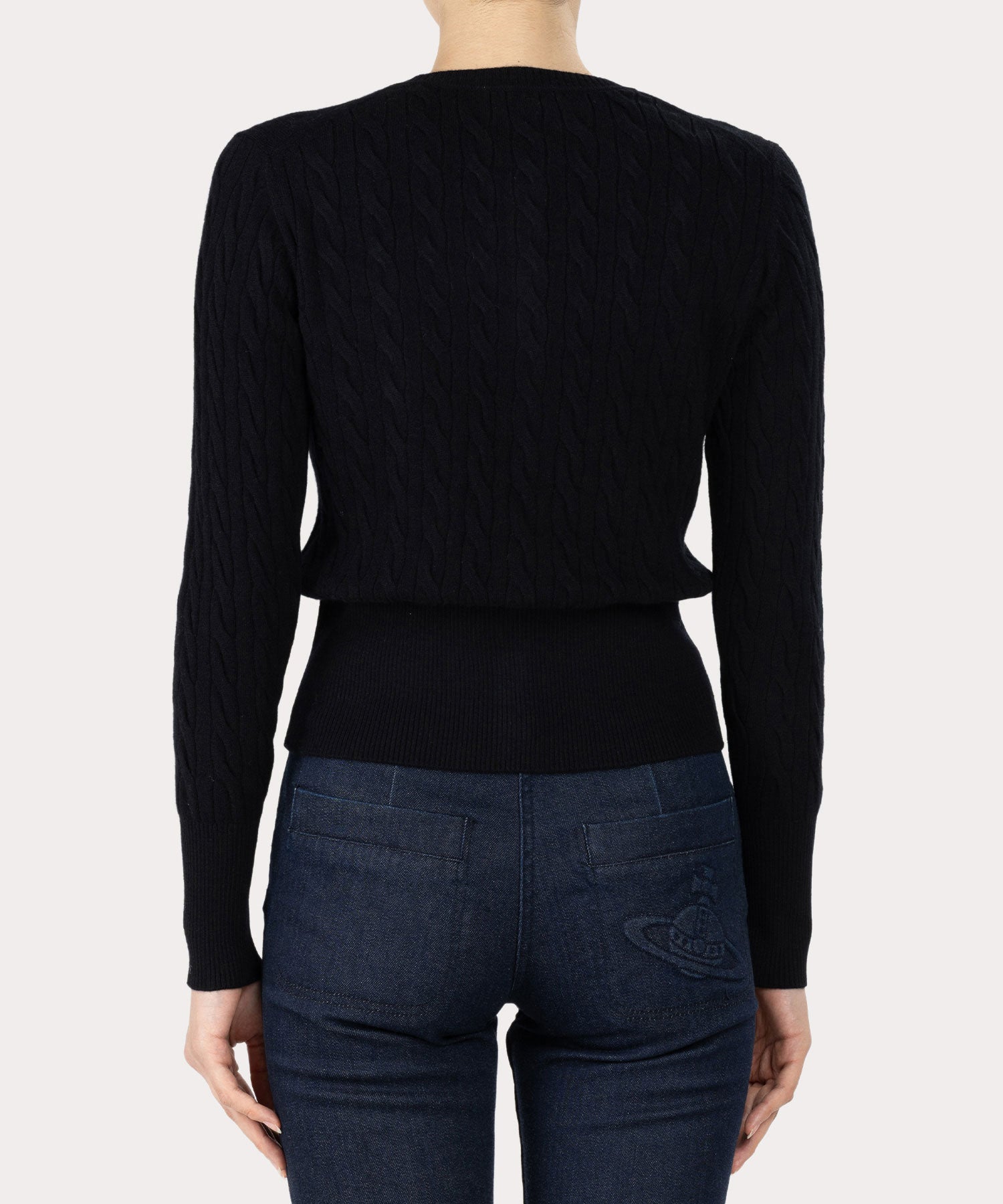 ヴィヴィアンウエストウッド ウーレンケーブルクルーネックカーディガン 現行品 ウーレンケーブル クルーネックニット(ブルー)（レディース