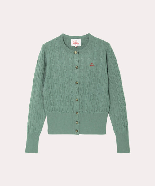 【Vivienne Westwood】ウーレンケーブルクルーネックカーディガン ウーレンケーブル クルーネックカーディガン(グリーン)（レディース
